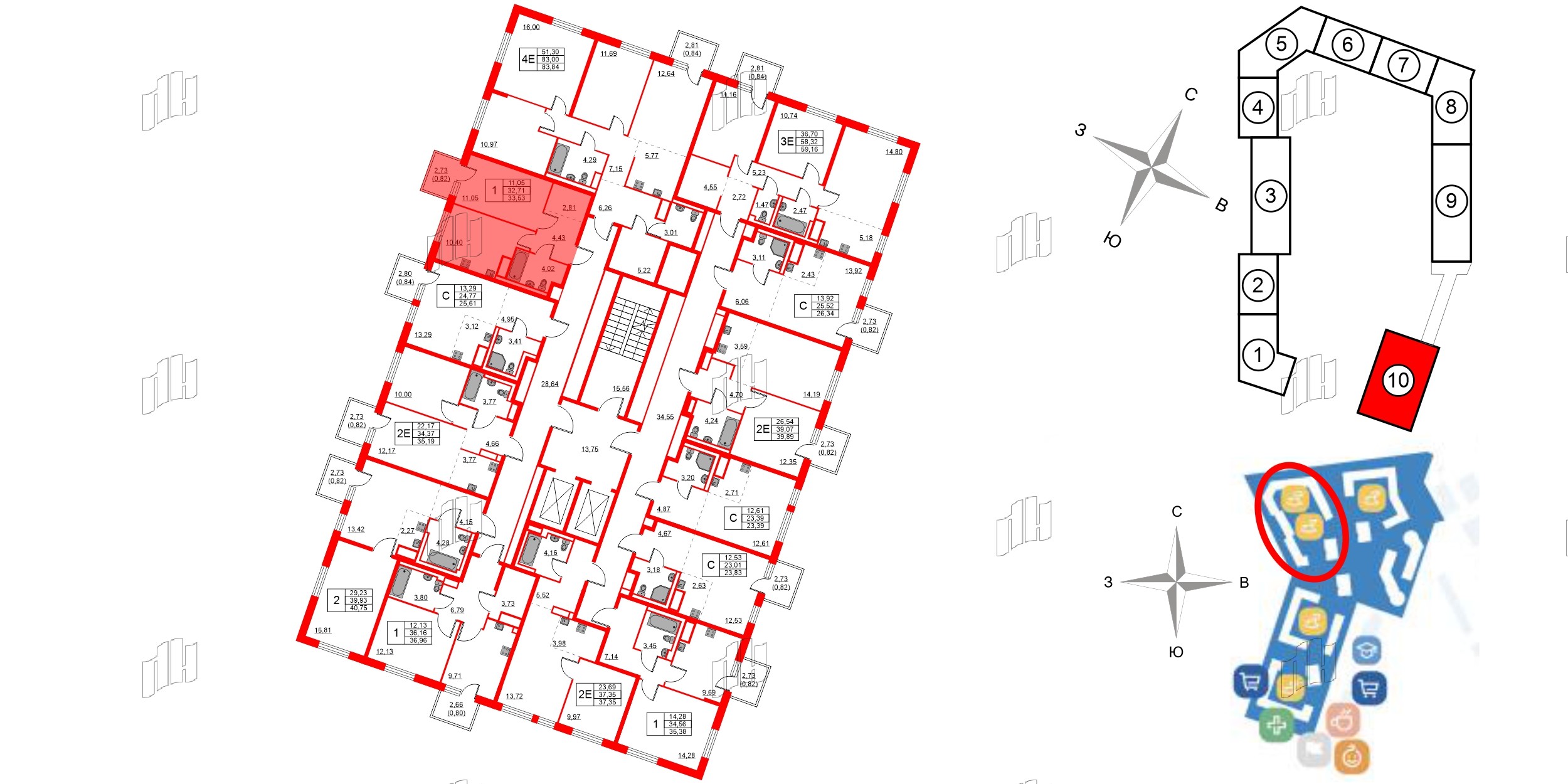 Квартира в ЖК Квартал Лаголово, 1 комнатная, 33.53 м², 3 этаж