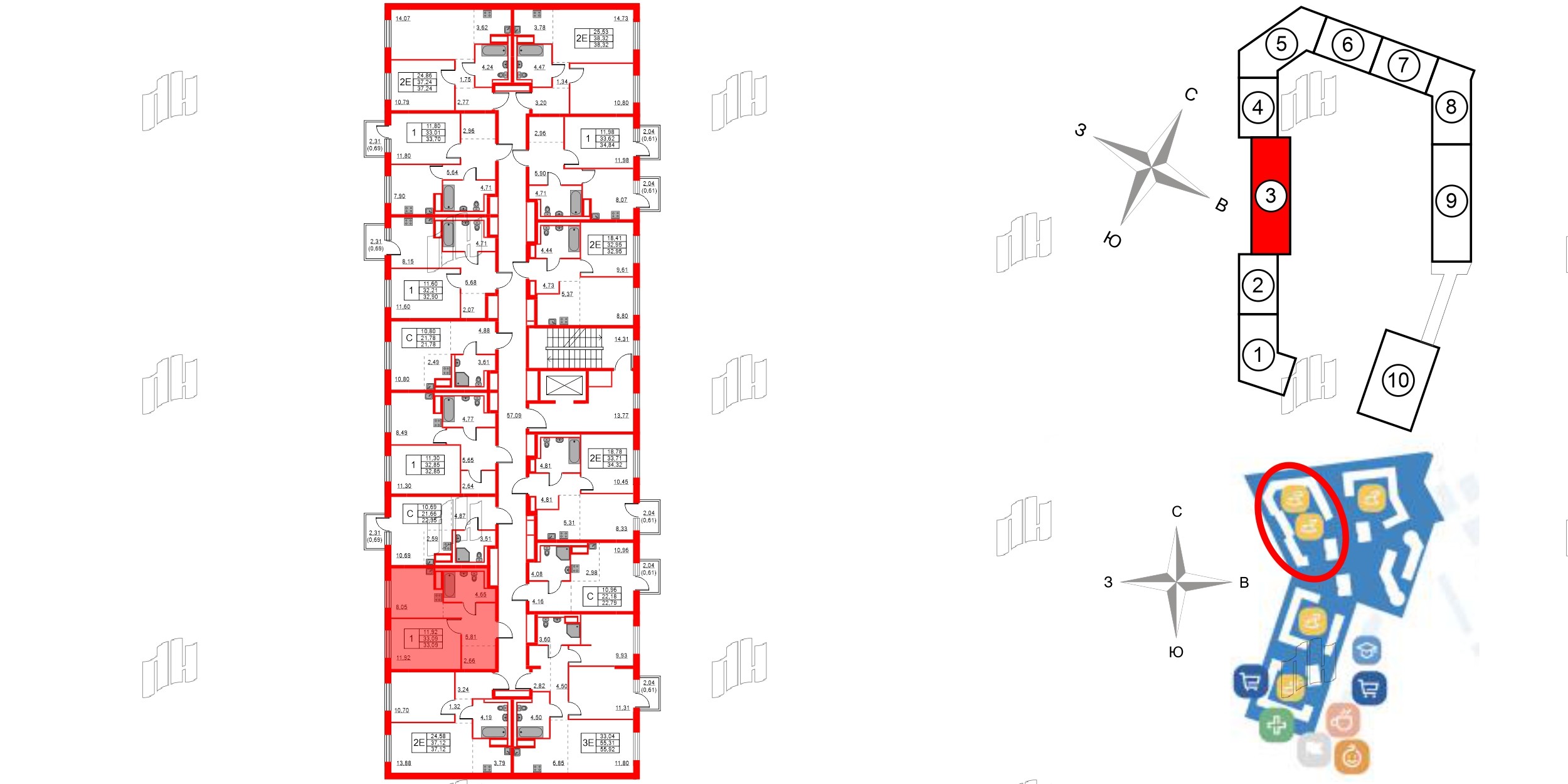 Квартира в ЖК Квартал Лаголово, 1 комнатная, 33.09 м², 3 этаж
