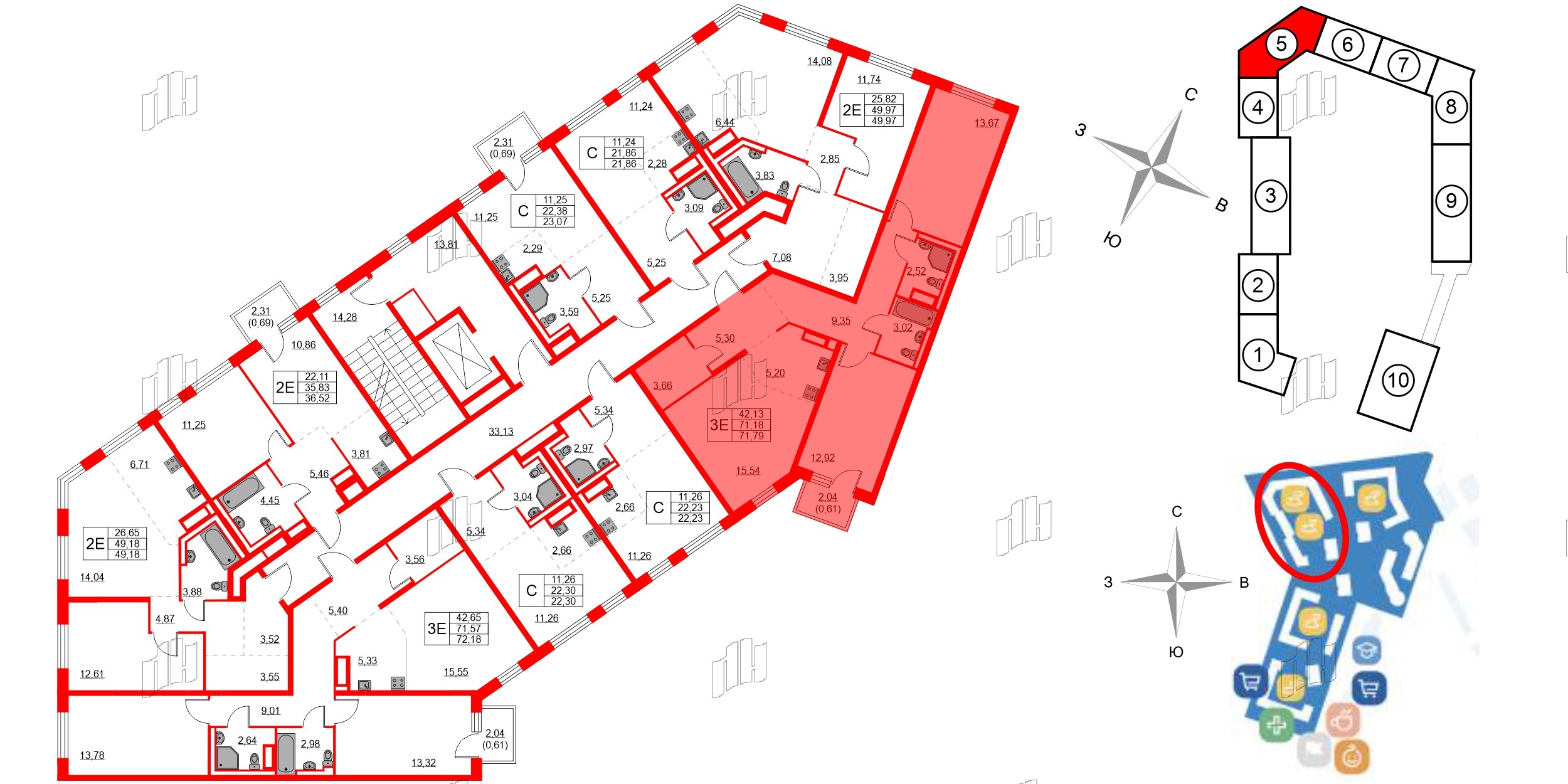 Квартира в ЖК Квартал Лаголово, 2 комнатная, 71.79 м², 3 этаж
