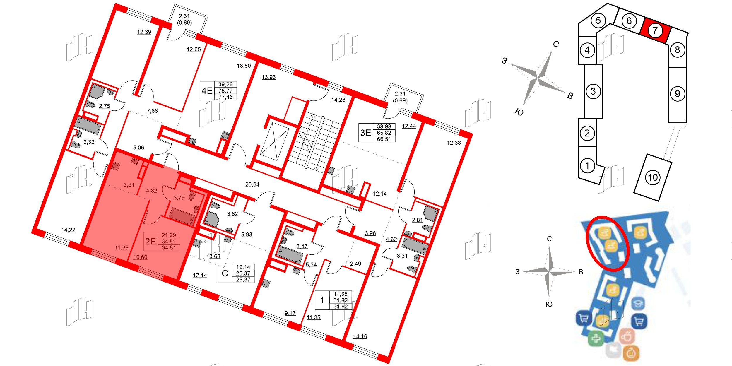 Квартира в ЖК Квартал Лаголово, 1 комнатная, 34.51 м², 5 этаж