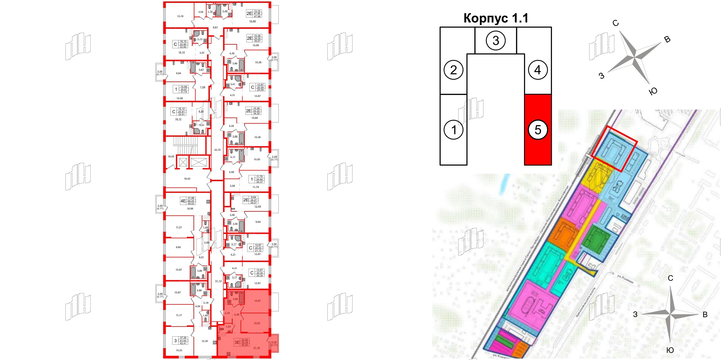 Квартира в ЖК Квартал Торики, 2 комнатная, 55.83 м², 7 этаж