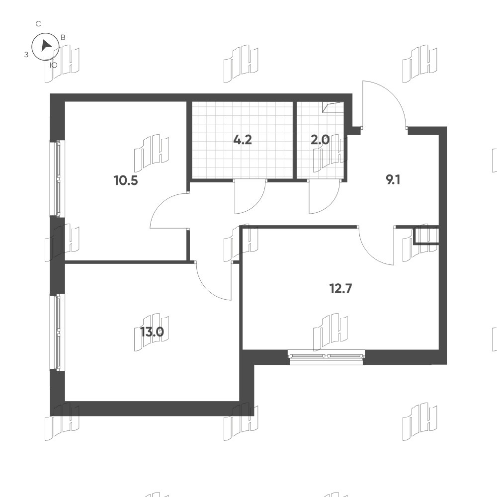 Квартира в ЖК Клюква.Парк, 2 комнатная, 51.5 м², 2 этаж