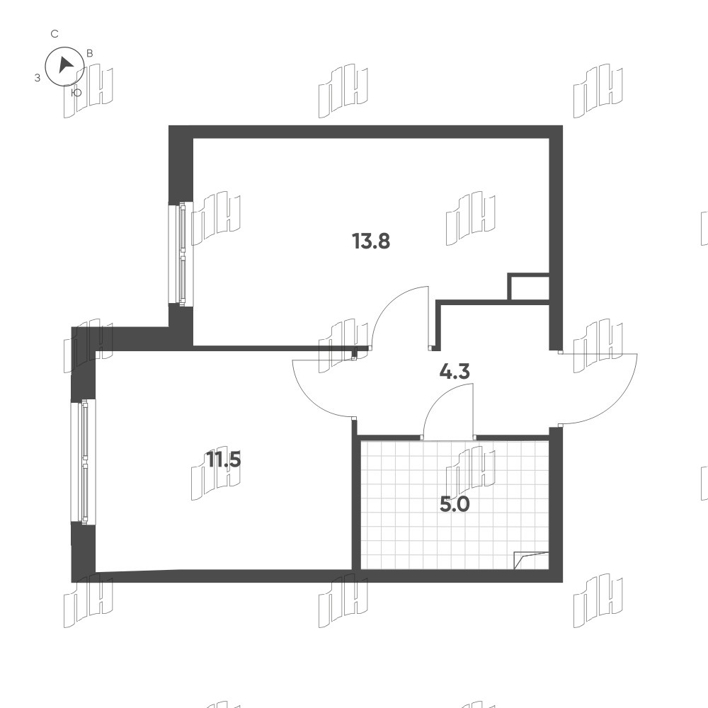 Квартира в ЖК Клюква.Парк, 1 комнатная, 34.6 м², 2 этаж