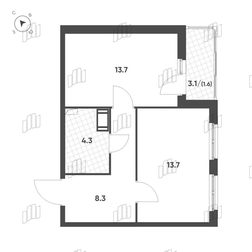 Квартира в ЖК Клюква.Парк, 1 комнатная, 41.6 м², 3 этаж