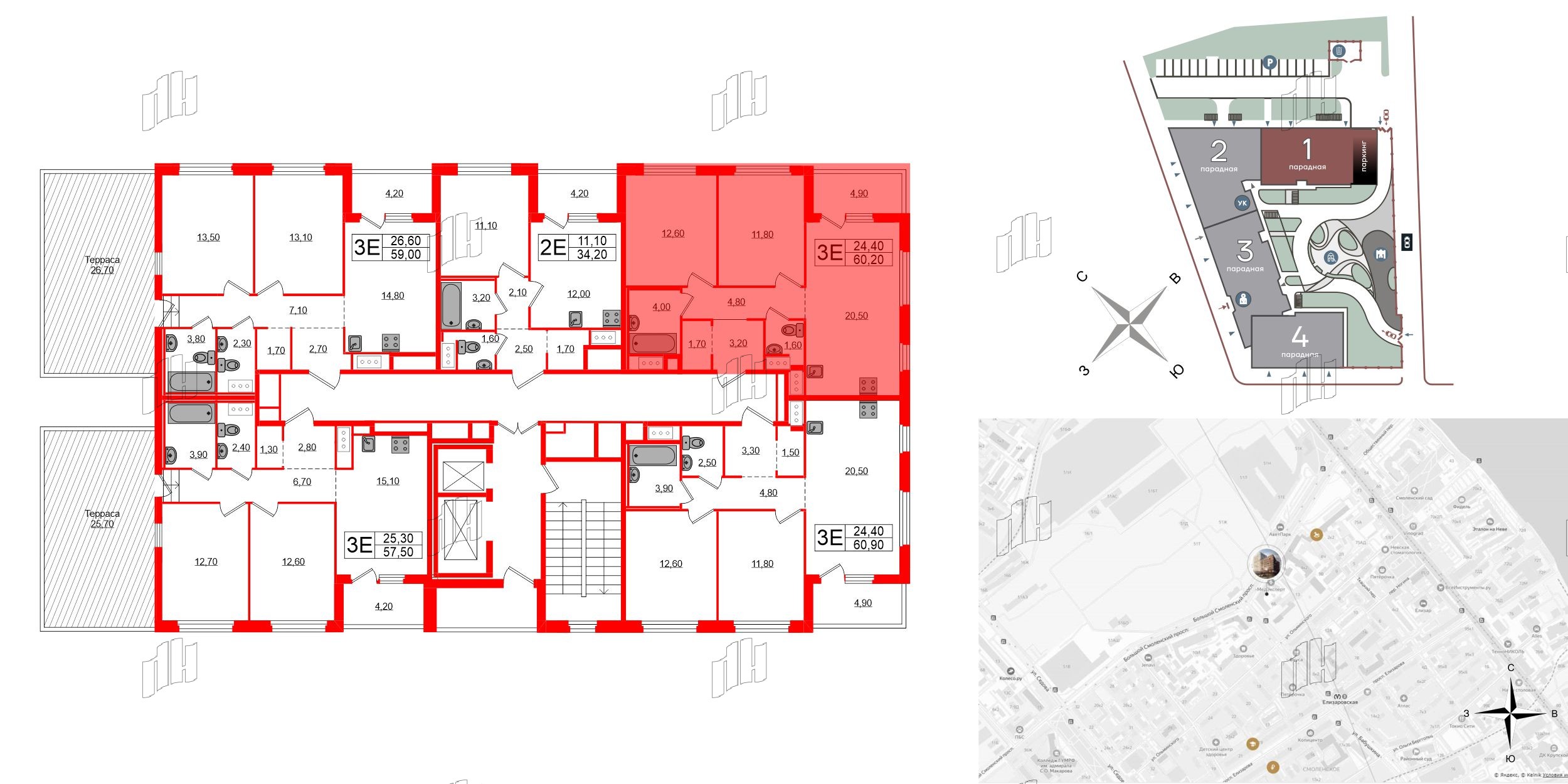 Квартира в ЖК «Литера», 2 комнатная, 60.2 м², 9 этаж