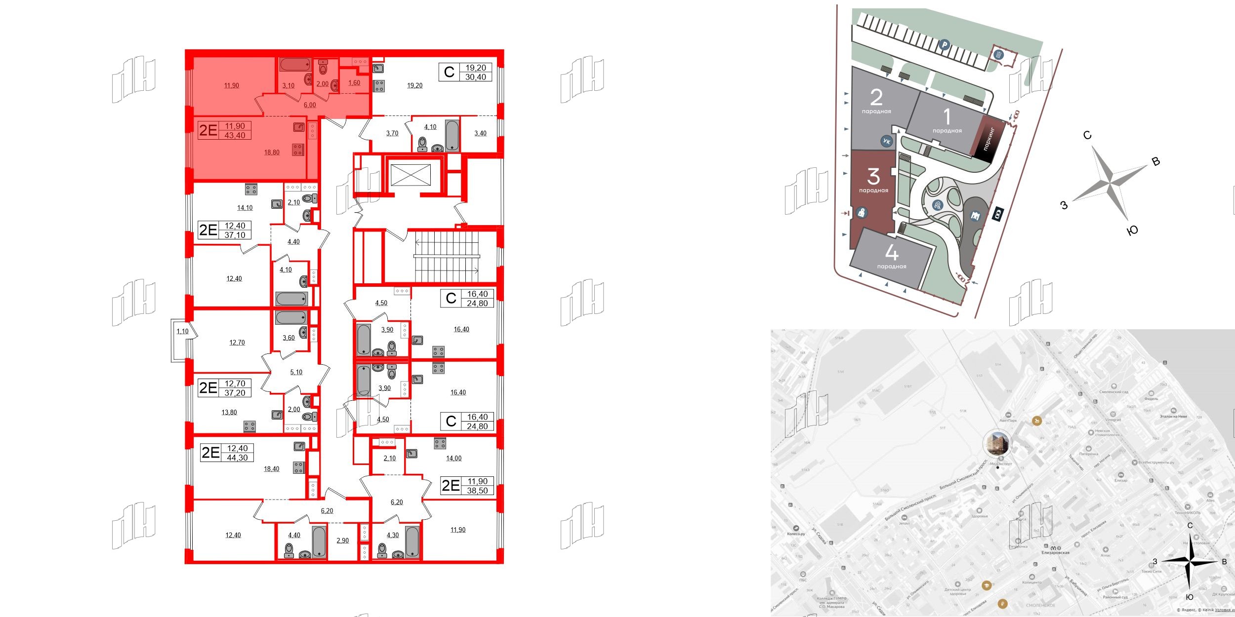 Квартира в ЖК «Литера», 1 комнатная, 43.4 м², 8 этаж