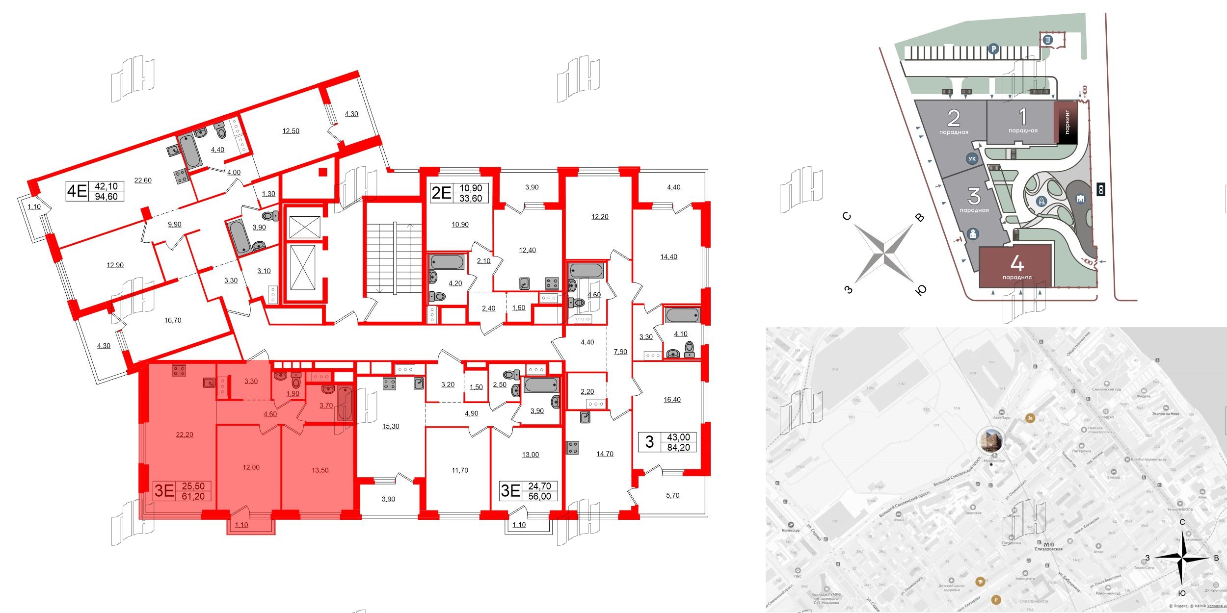 Квартира в ЖК «Литера», 2 комнатная, 61.2 м², 8 этаж