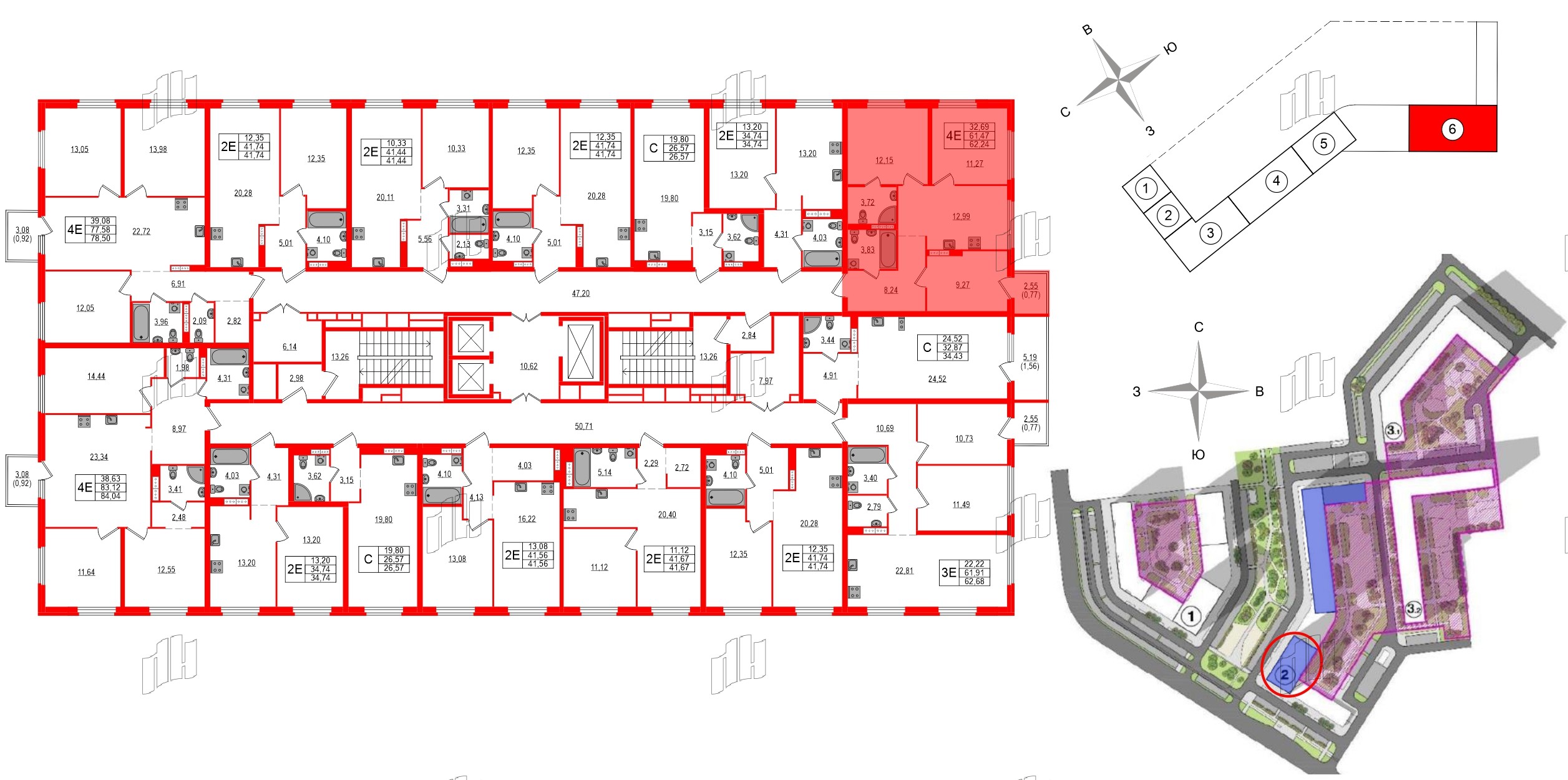 Квартира в ЖК Максималист, 3 комнатная, 62.24 м², 10 этаж