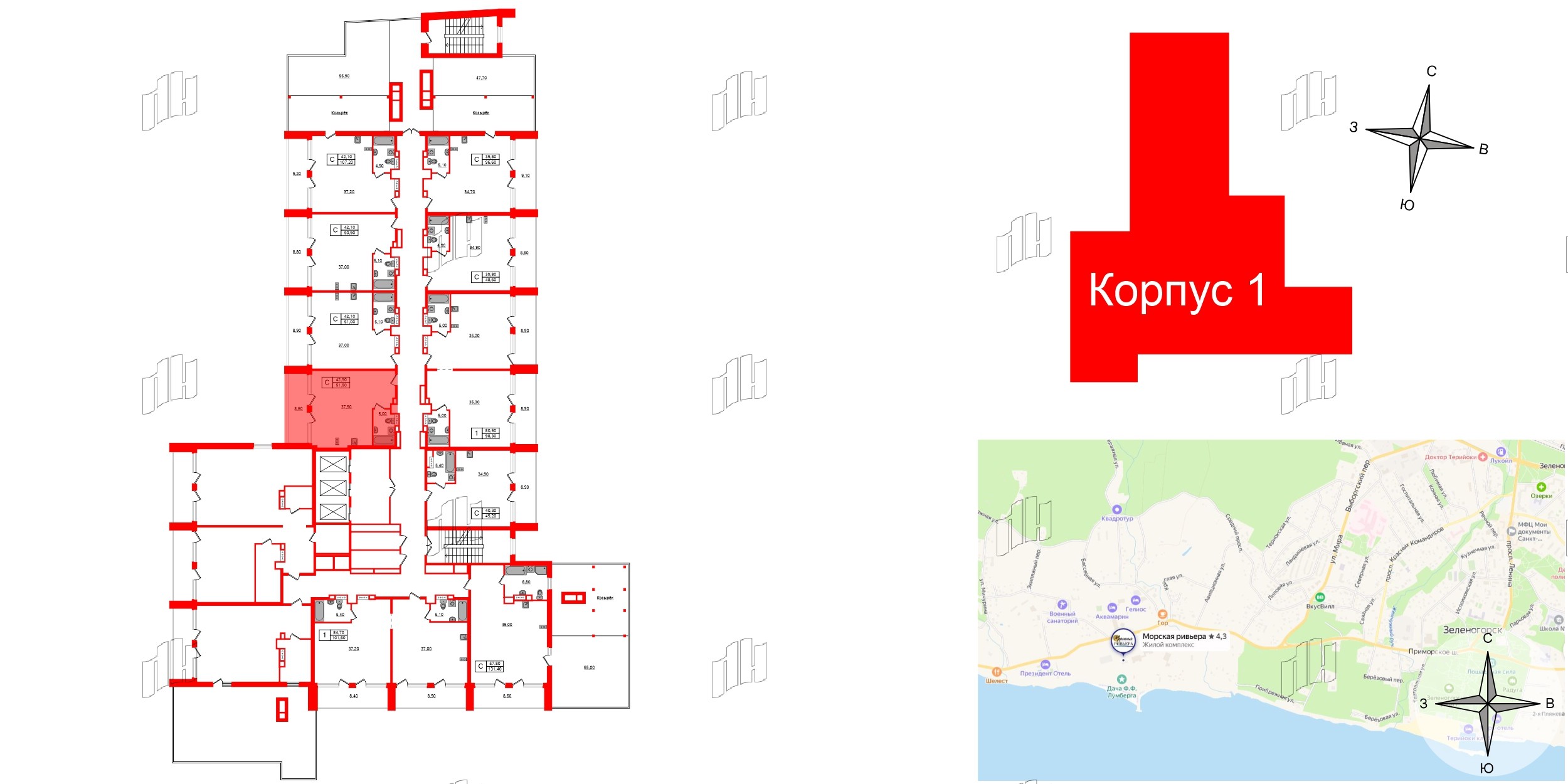 Апартаменты в ЖК Морская Ривьера, студия, 51.5 м², 11 этаж