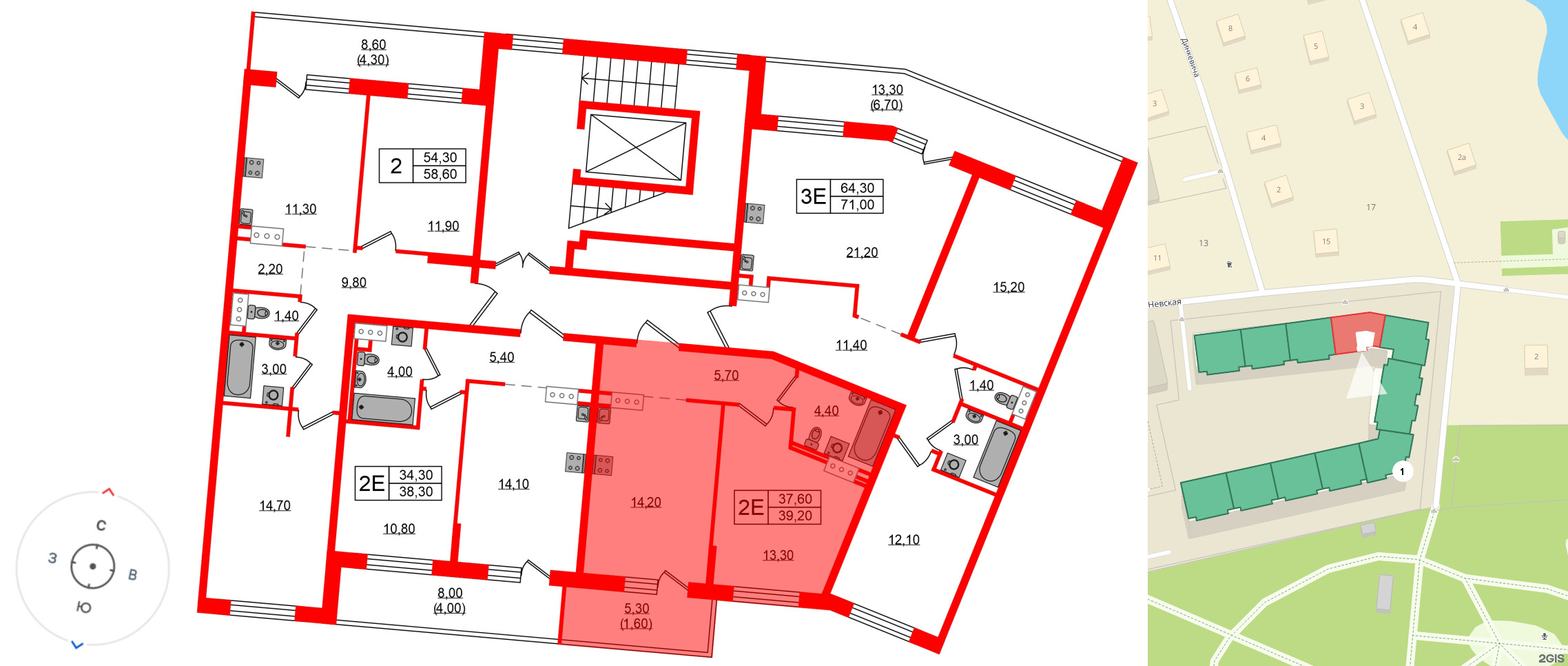 Квартира в ЖК Невский Берег, 1 комнатная, 37.6 м², 4 этаж