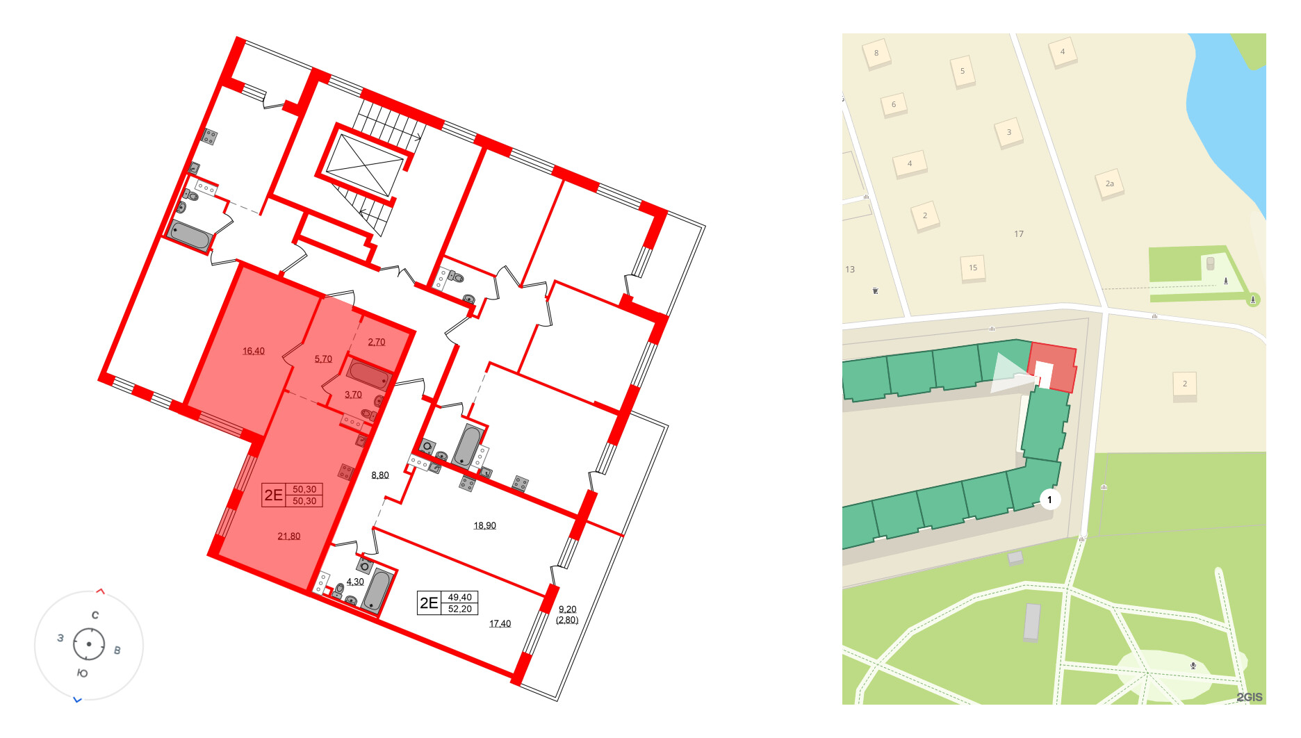 Квартира в ЖК Невский Берег, 1 комнатная, 50.3 м², 5 этаж