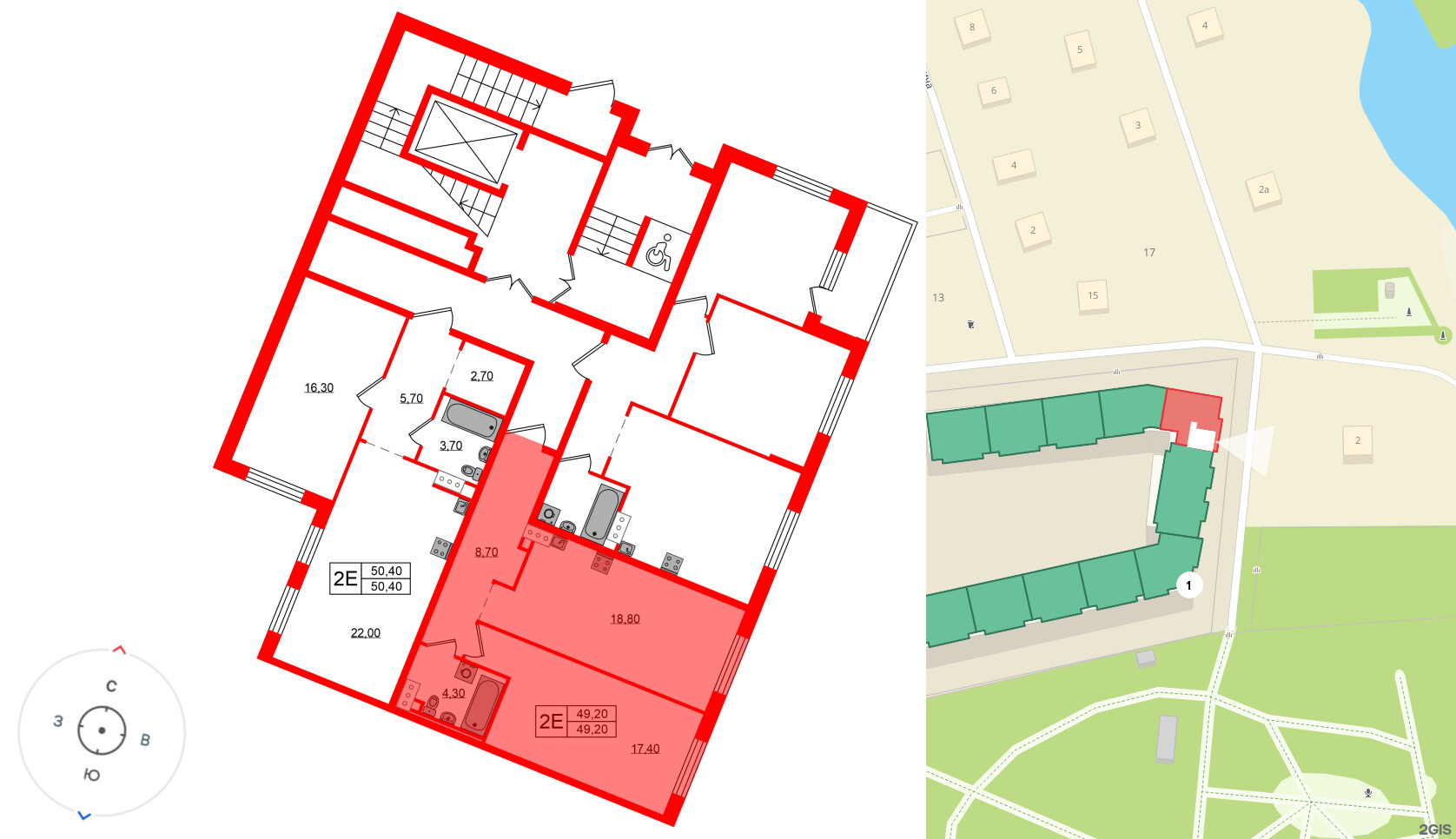 Квартира в ЖК Невский Берег, 1 комнатная, 49.2 м², 1 этаж