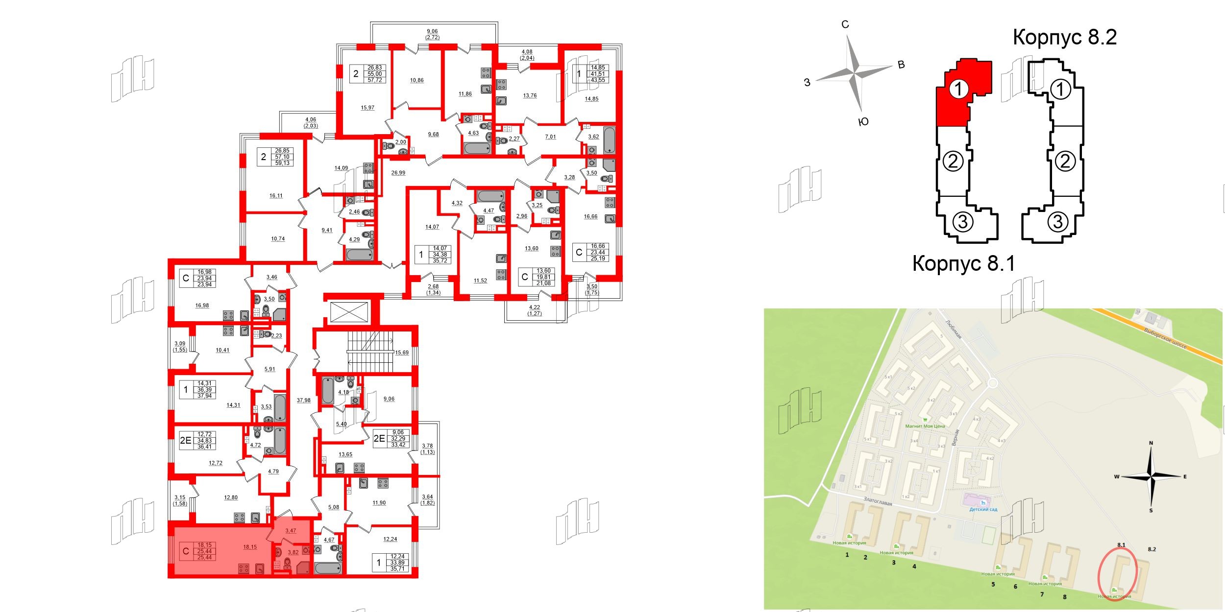 Квартира в ЖК «Новая история», студия, 25.44 м², 3 этаж