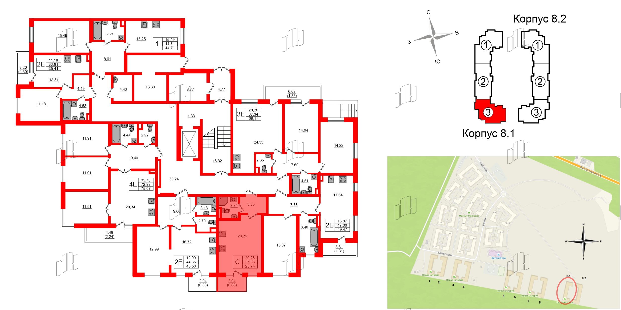 Квартира в ЖК «Новая история», студия, 28.74 м², 1 этаж