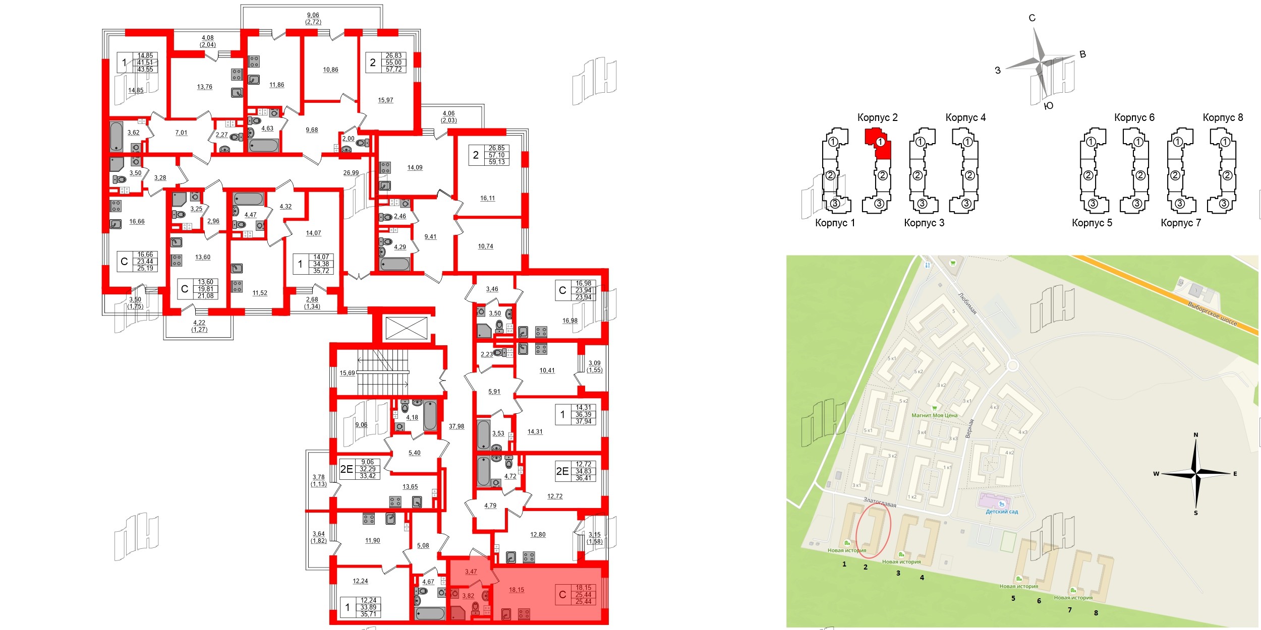Квартира в ЖК «Новая история», студия, 25.44 м², 3 этаж