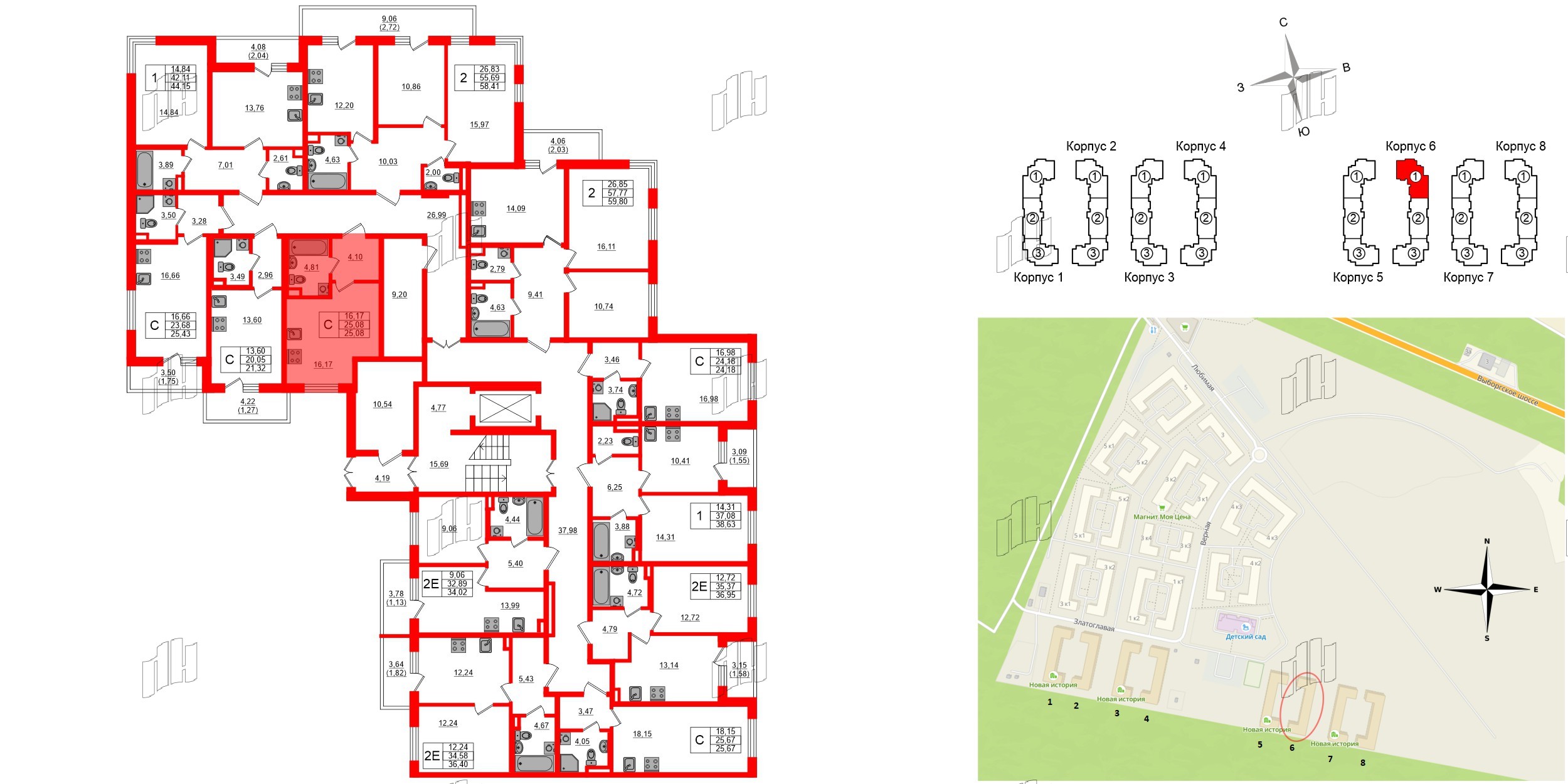 Квартира в ЖК «Новая история», студия, 25.08 м², 1 этаж