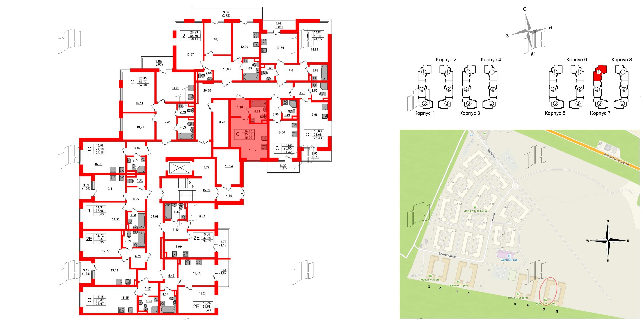 Квартира в ЖК «Новая история», студия, 25.08 м², 1 этаж