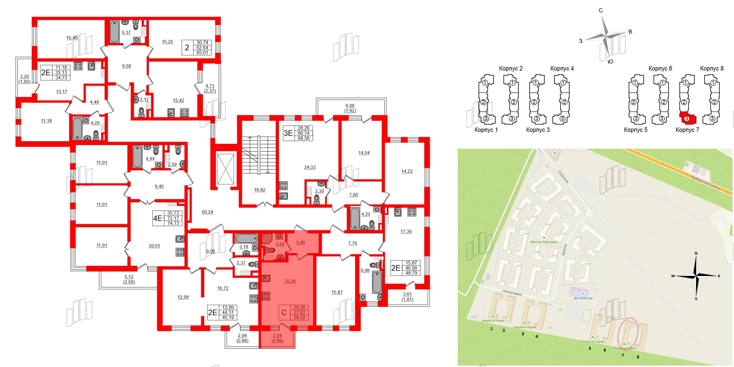 Квартира в ЖК «Новая история», студия, 28.5 м², 4 этаж