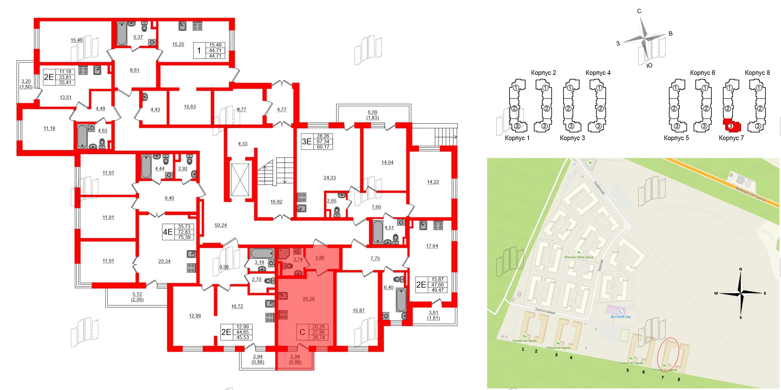 Квартира в ЖК «Новая история», студия, 28.74 м², 1 этаж