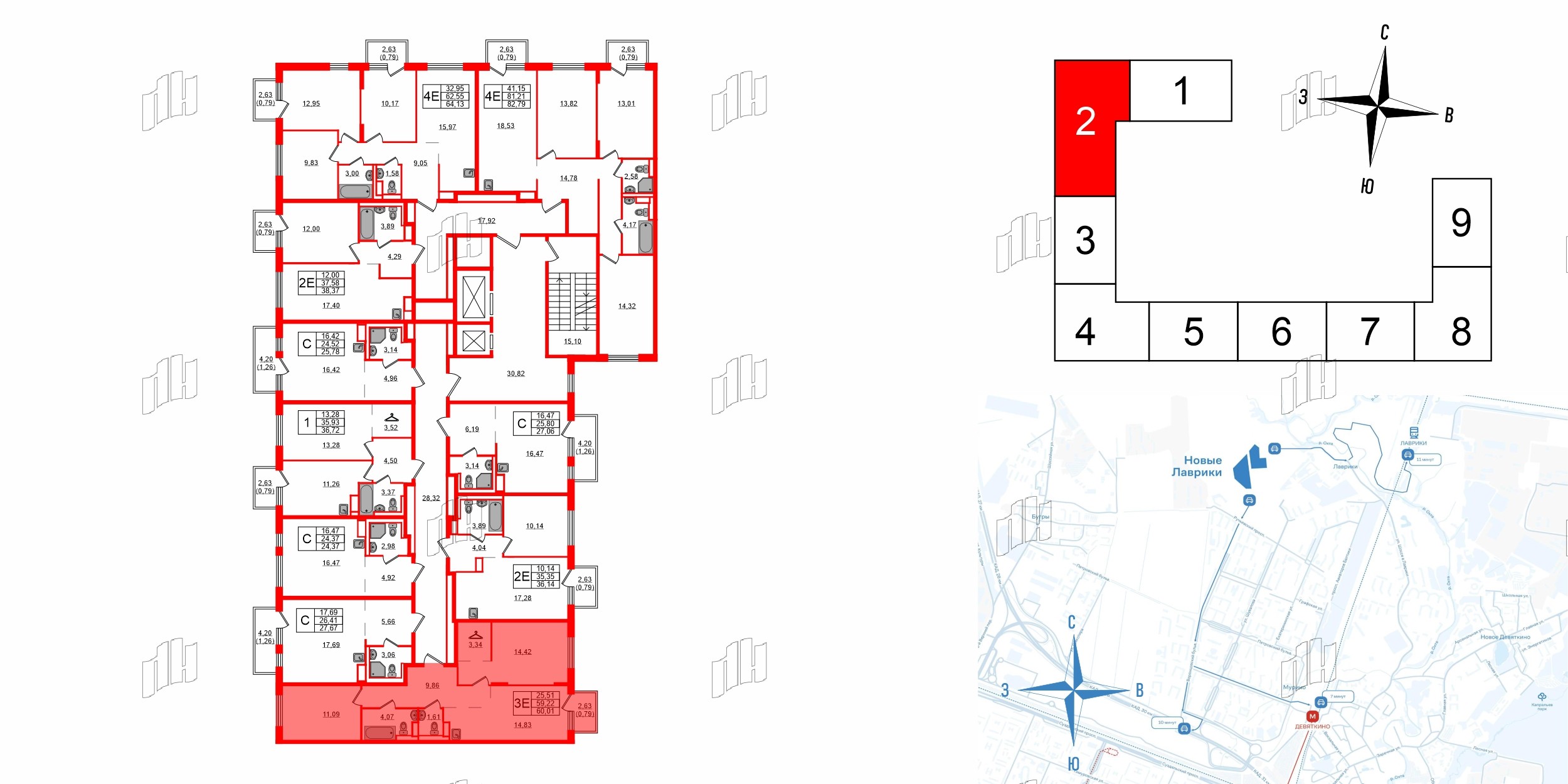 Квартира в ЖК Новые Лаврики, 2 комнатная, 60.01 м², 11 этаж