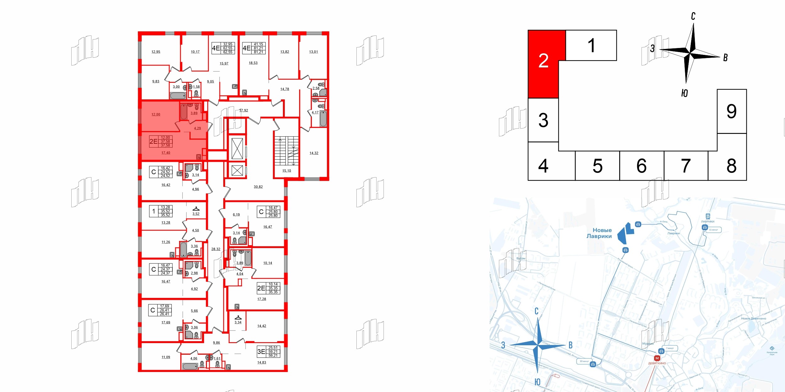 Квартира в ЖК Новые Лаврики, 1 комнатная, 37.58 м², 10 этаж