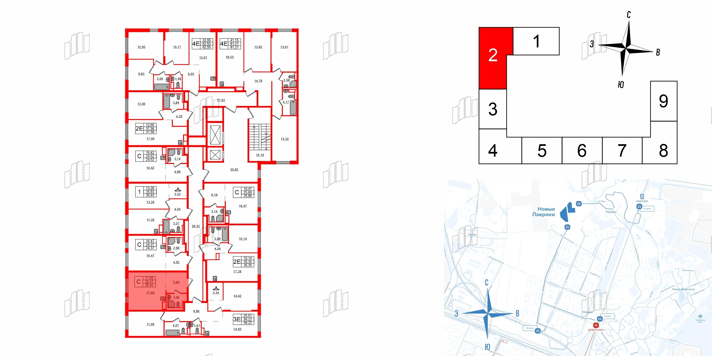 Квартира в ЖК Новые Лаврики, студия, 26.41 м², 6 этаж