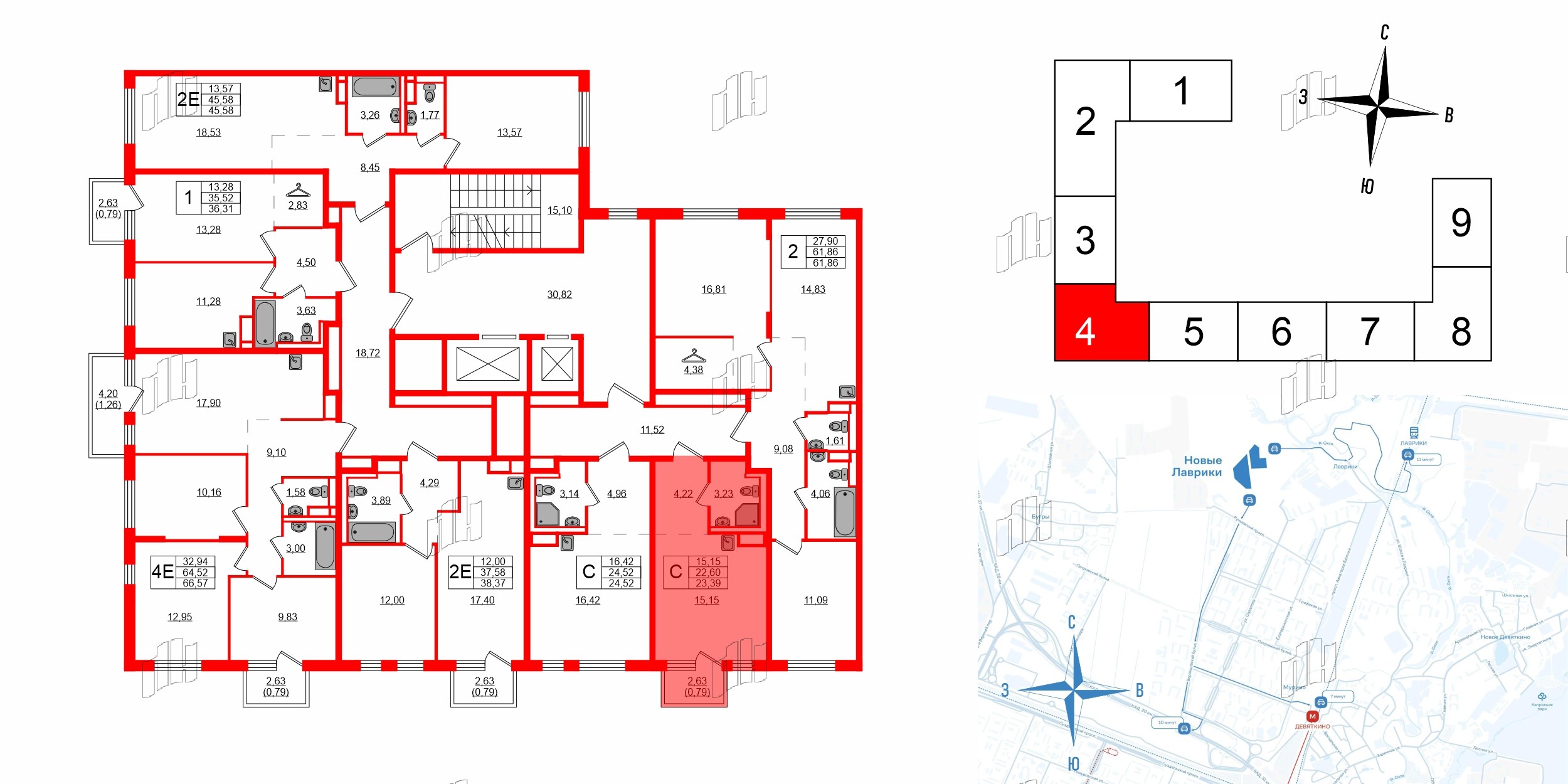 Квартира в ЖК Новые Лаврики, студия, 23.39 м², 3 этаж