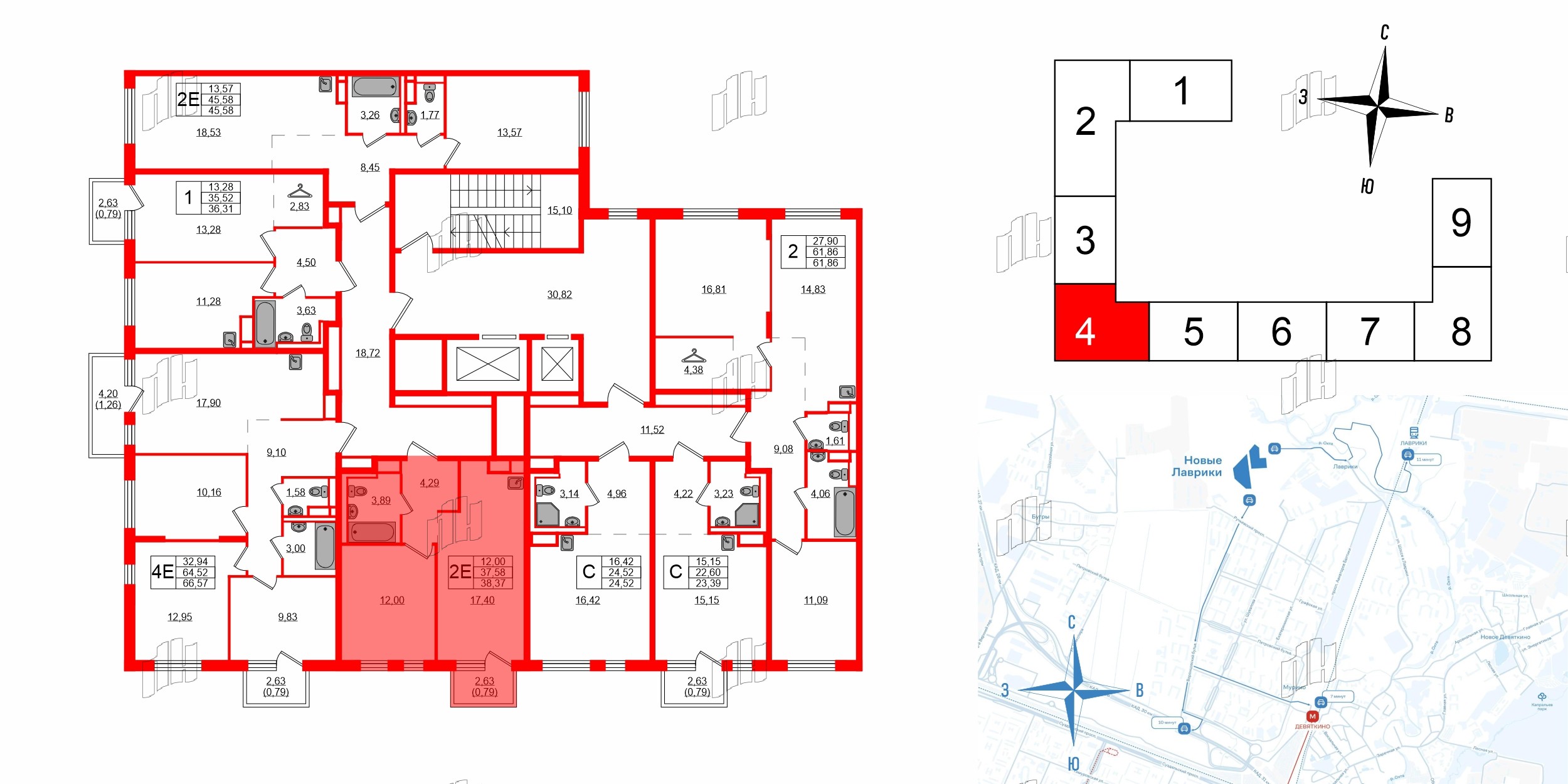 Квартира в ЖК Новые Лаврики, 1 комнатная, 38.37 м², 4 этаж