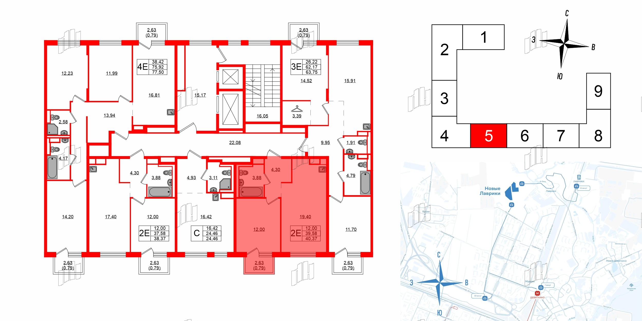 Квартира в ЖК Новые Лаврики, 1 комнатная, 40.37 м², 8 этаж