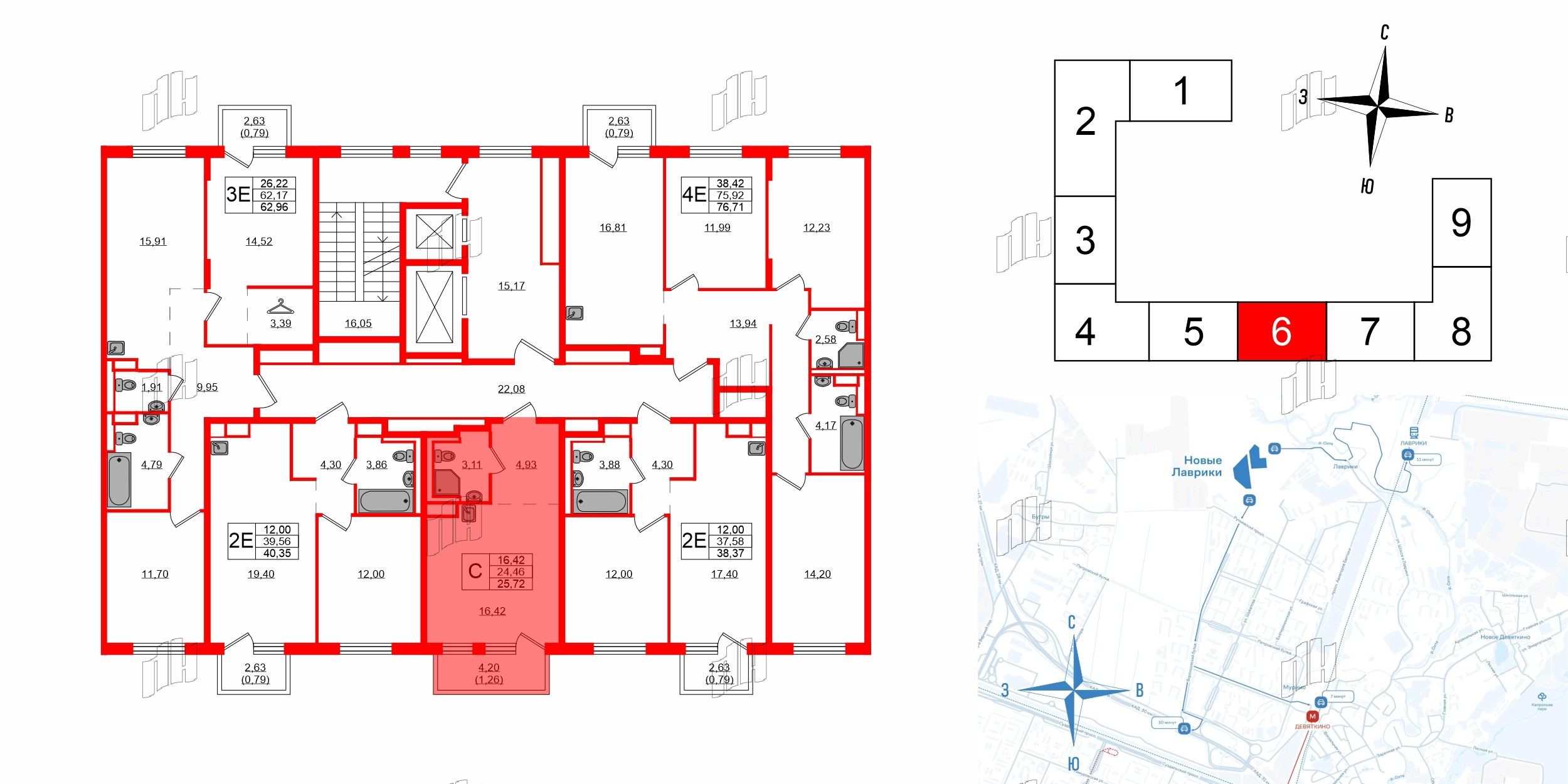 Квартира в ЖК Новые Лаврики, студия, 25.72 м², 3 этаж