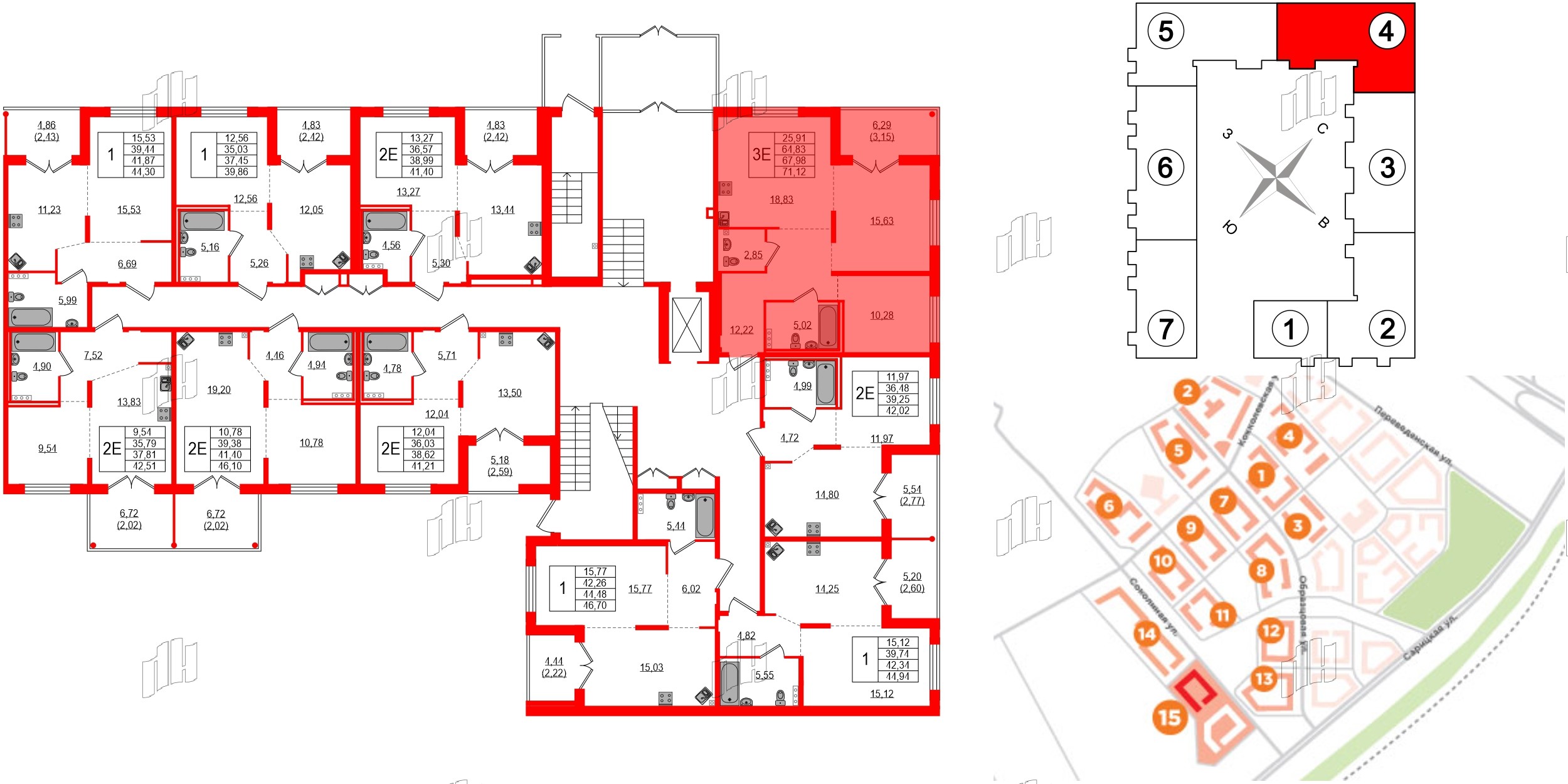Квартира в ЖК Образцовый квартал, 2 комнатная, 64.83 м², 1 этаж