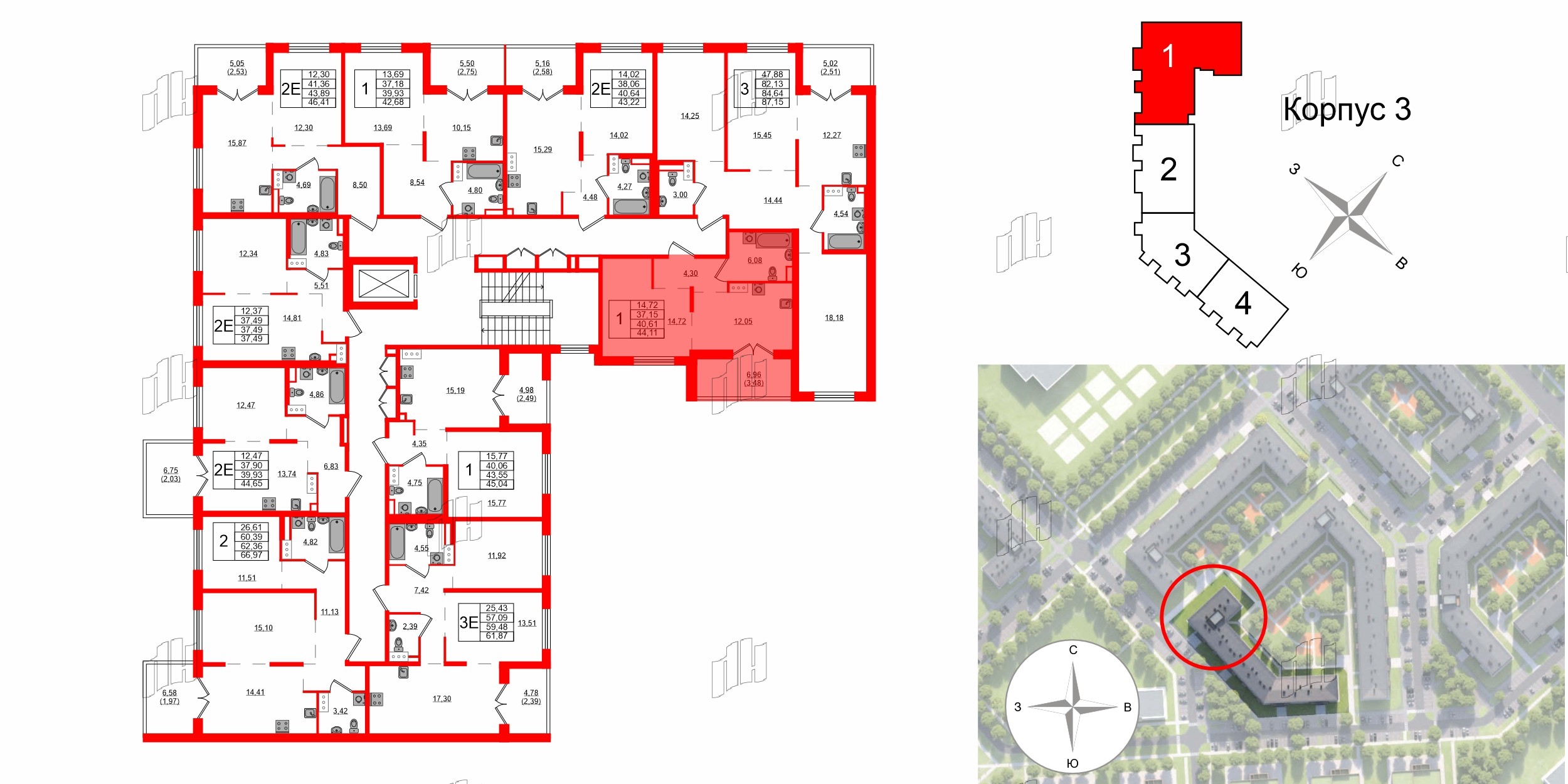 Квартира в ЖК Образцовый квартал, 1 комнатная, 37.15 м², 3 этаж