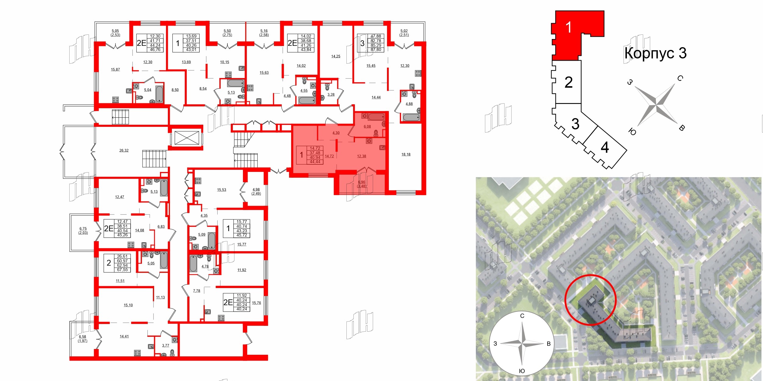 Квартира в ЖК Образцовый квартал, 1 комнатная, 37.48 м², 1 этаж