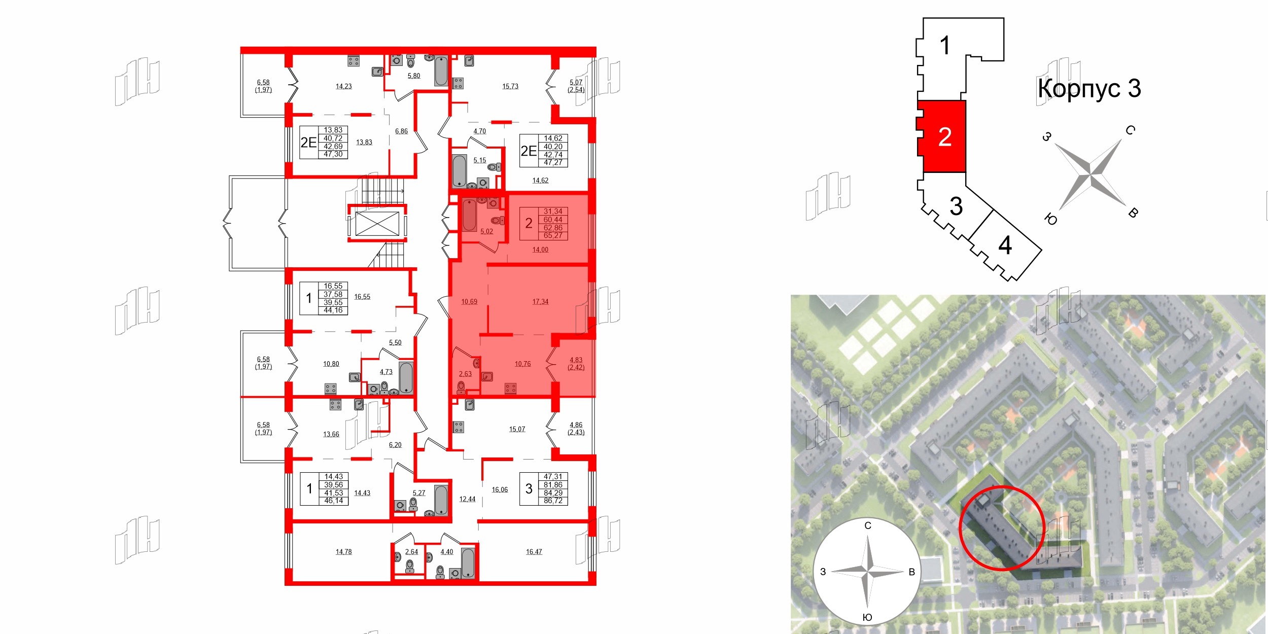 Квартира в ЖК Образцовый квартал, 2 комнатная, 60.44 м², 1 этаж