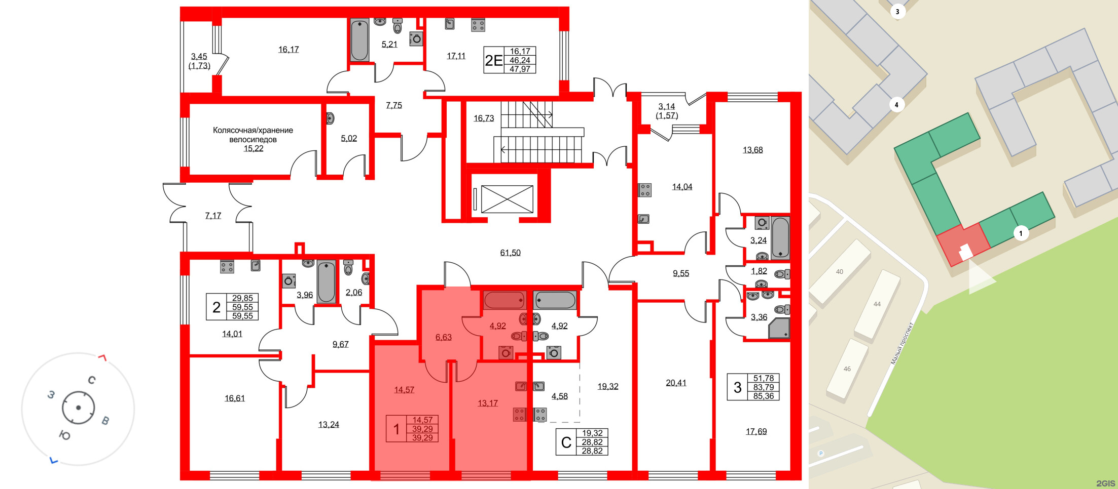 Квартира в ЖК «Охтинские высоты», 1 комнатная, 39.29 м², 1 этаж