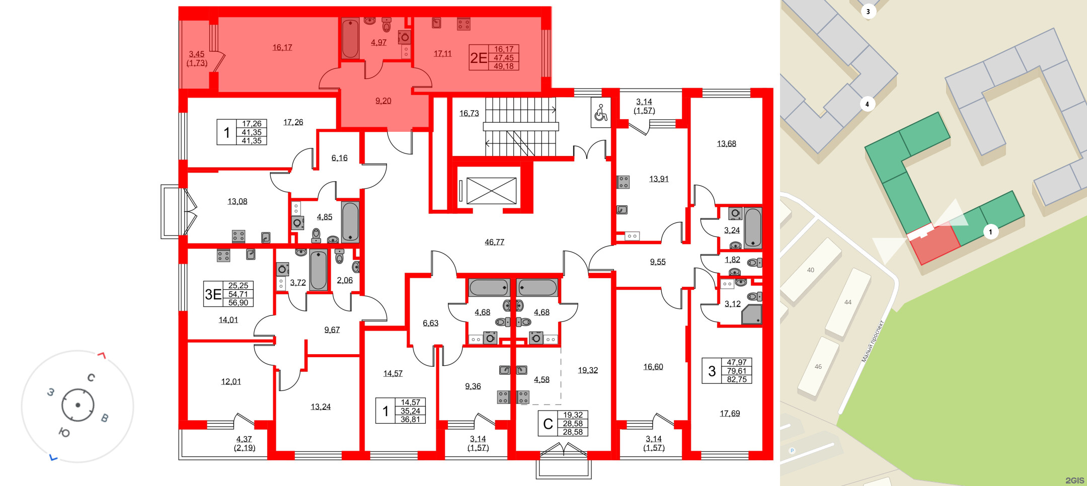 Квартира в ЖК «Охтинские высоты», 1 комнатная, 49.18 м², 3 этаж