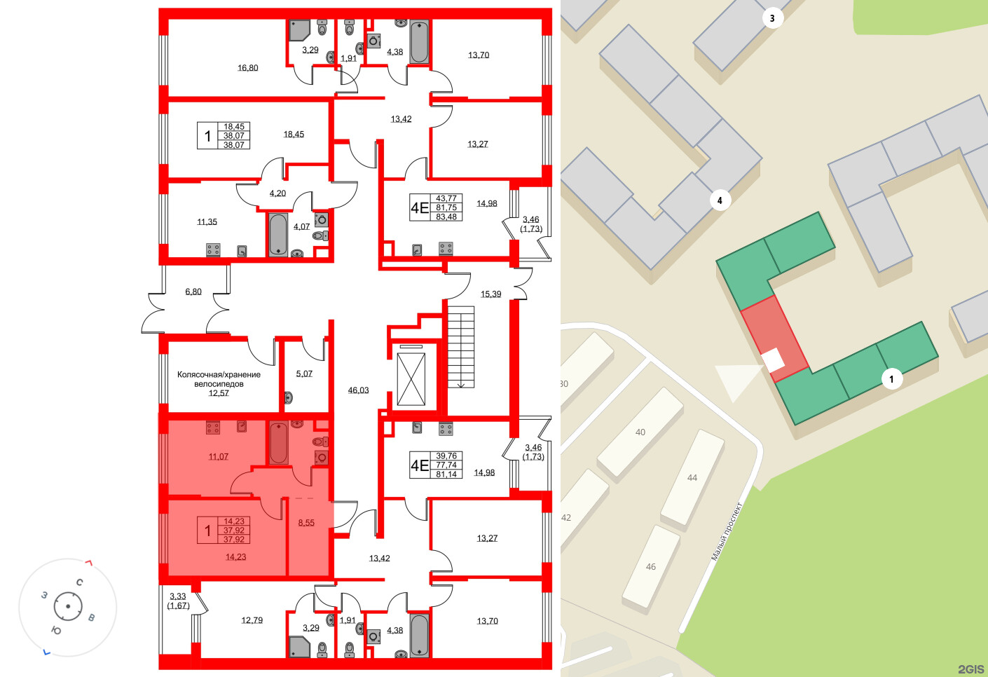 Квартира в ЖК «Охтинские высоты», 1 комнатная, 37.92 м², 1 этаж