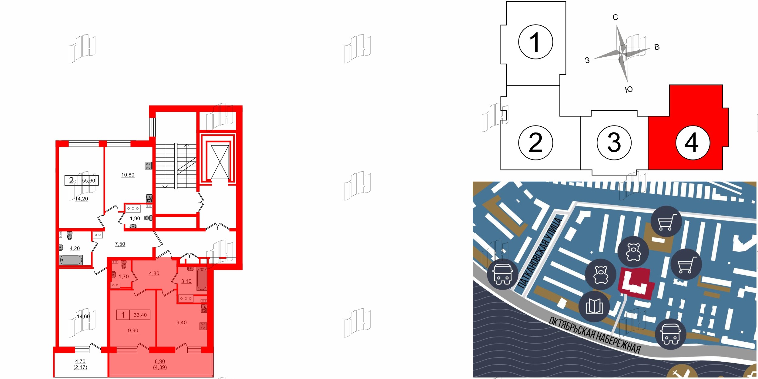Квартира в ЖК Панорама Невы, 1 комнатная, 33.44 м², 10 этаж