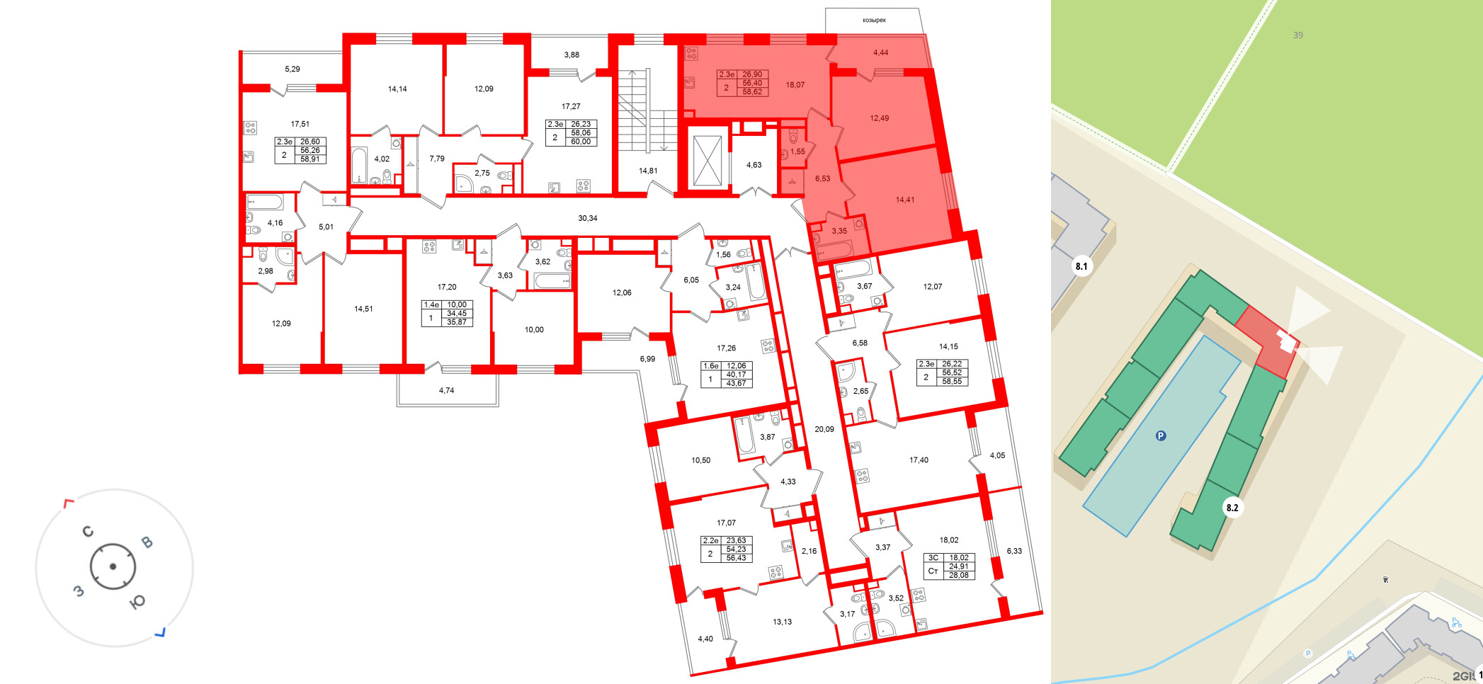 Квартира в ЖК «Парадный ансамбль», 1 комнатная, 34.21 м², 5 этаж