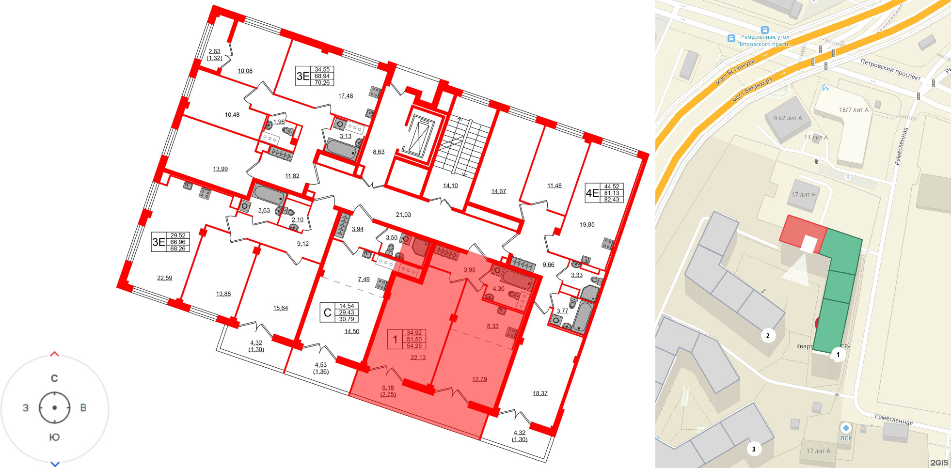 Квартира в ЖК Neva Residence, 1 комнатная, 54.7 м², 7 этаж