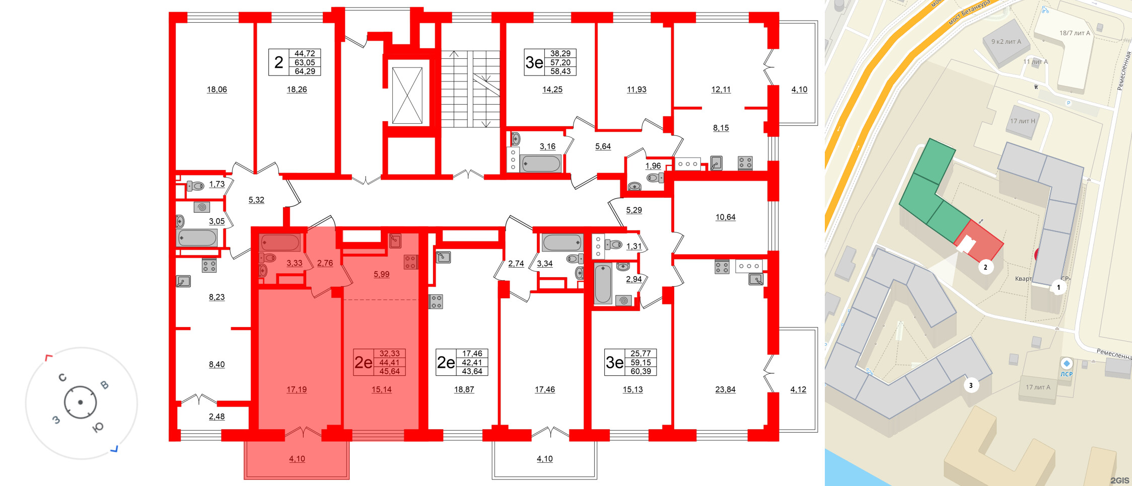 Квартира в ЖК Neva Residence, 1 комнатная, 46.3 м², 7 этаж
