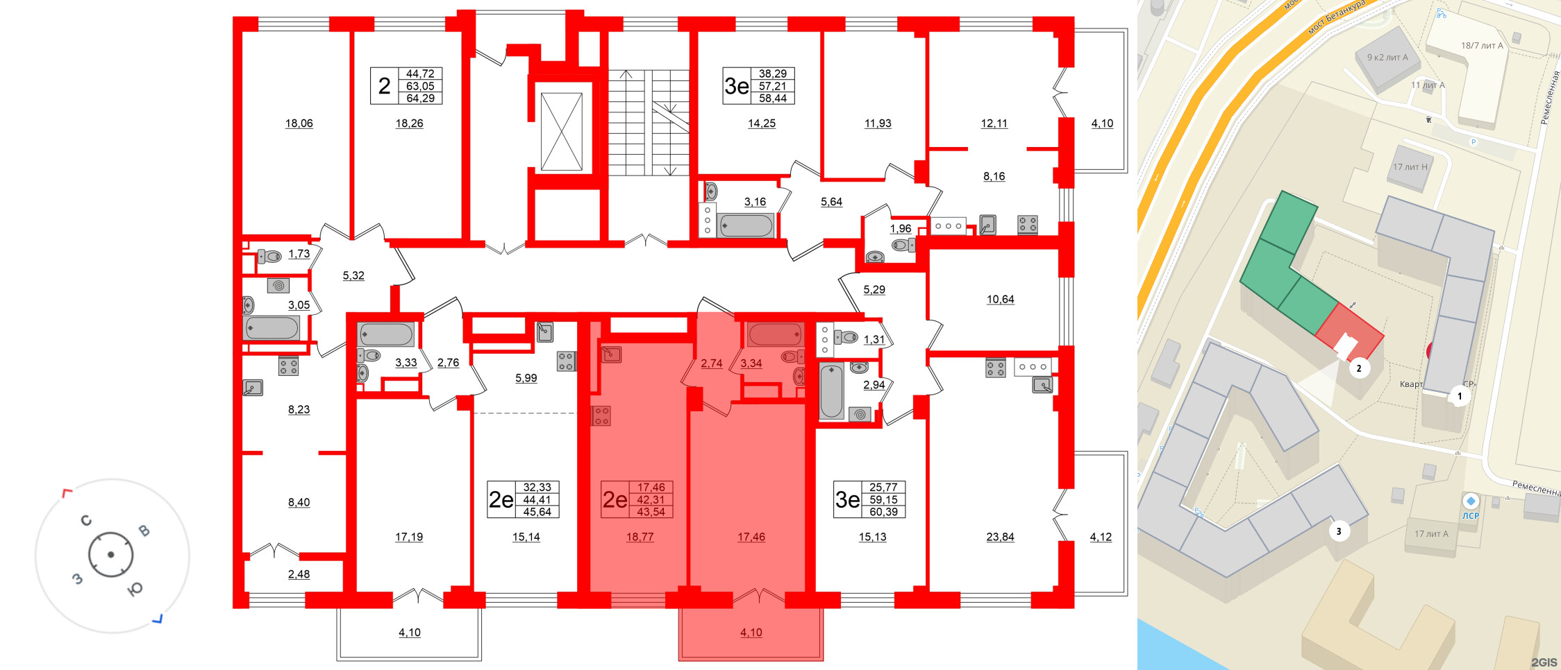 Квартира в ЖК Neva Residence, 1 комнатная, 44.1 м², 8 этаж