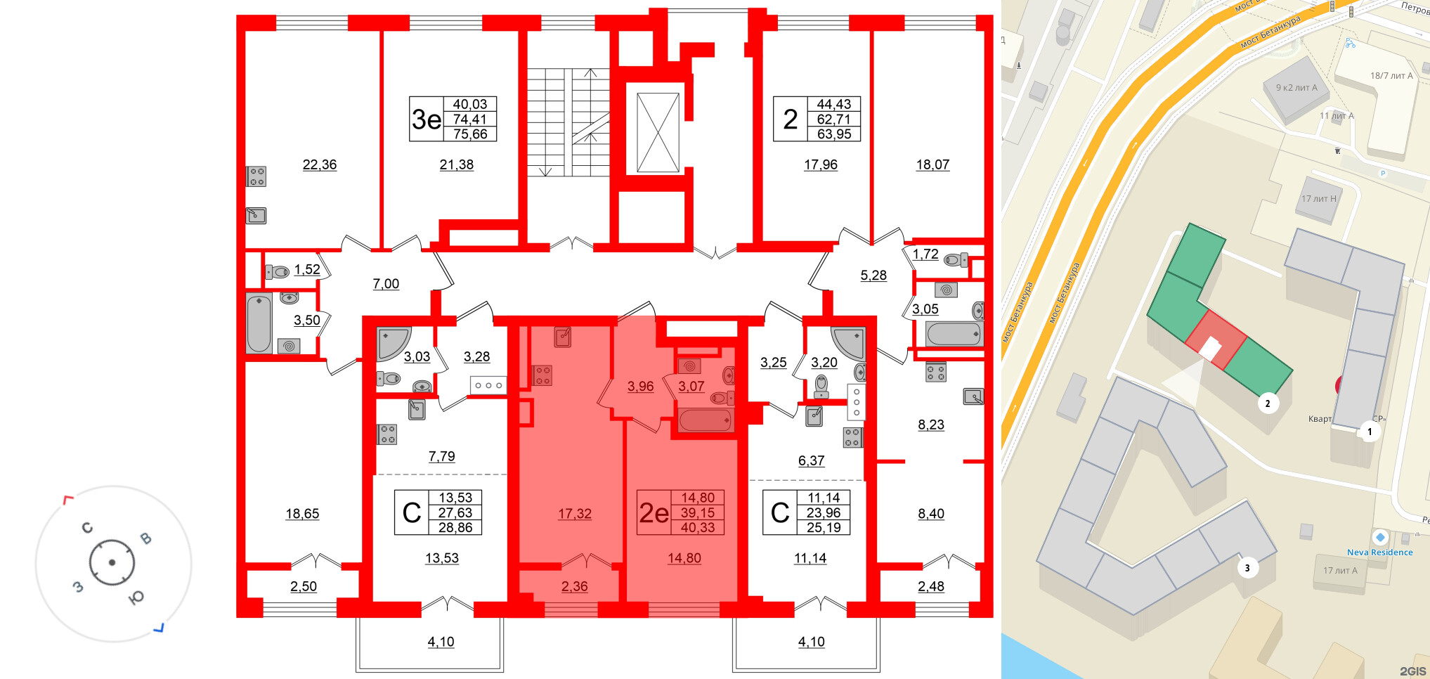 Квартира в ЖК Neva Residence, 1 комнатная, 40.6 м², 8 этаж
