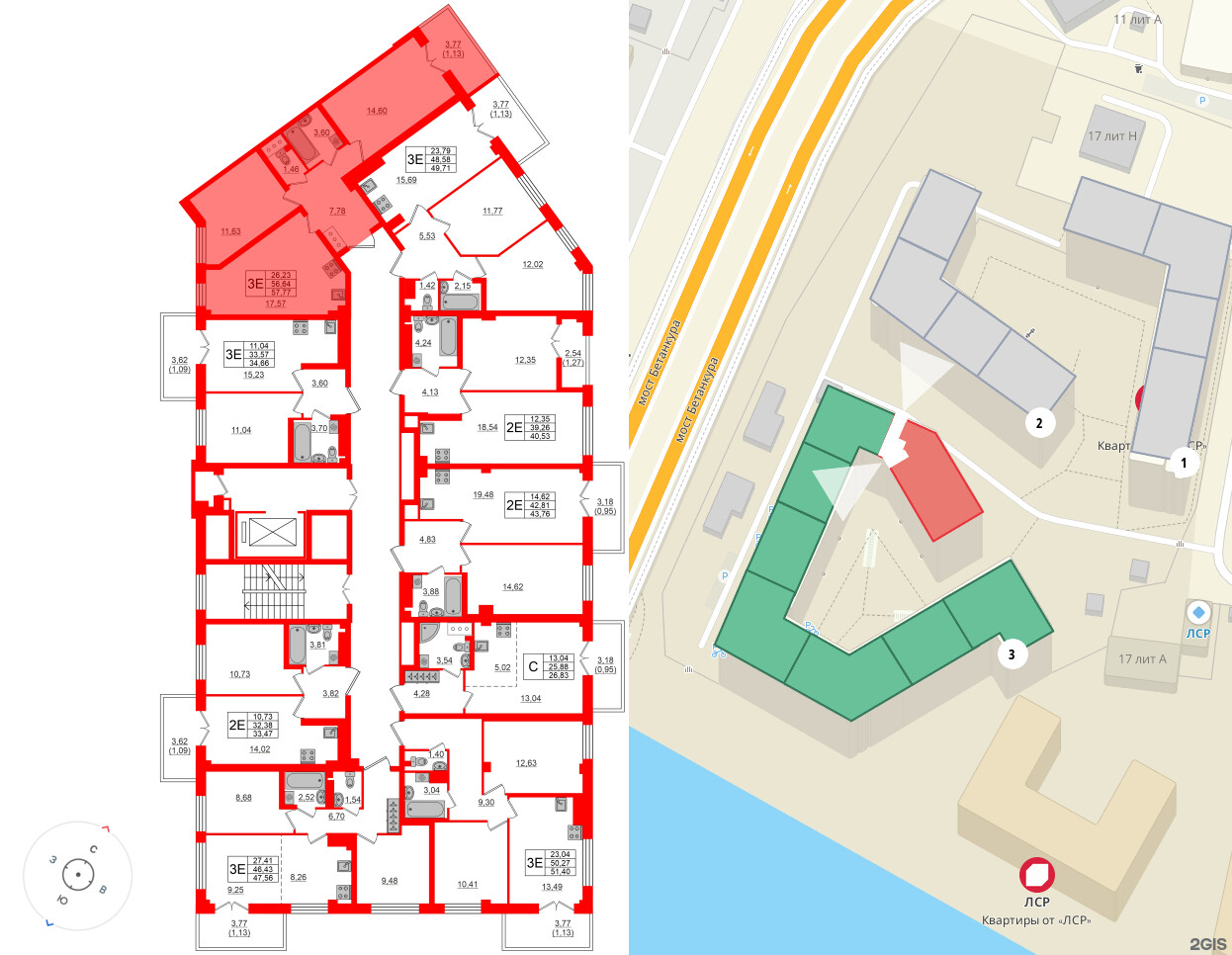 Квартира в ЖК Neva Residence, 2 комнатная, 57.9 м², 8 этаж