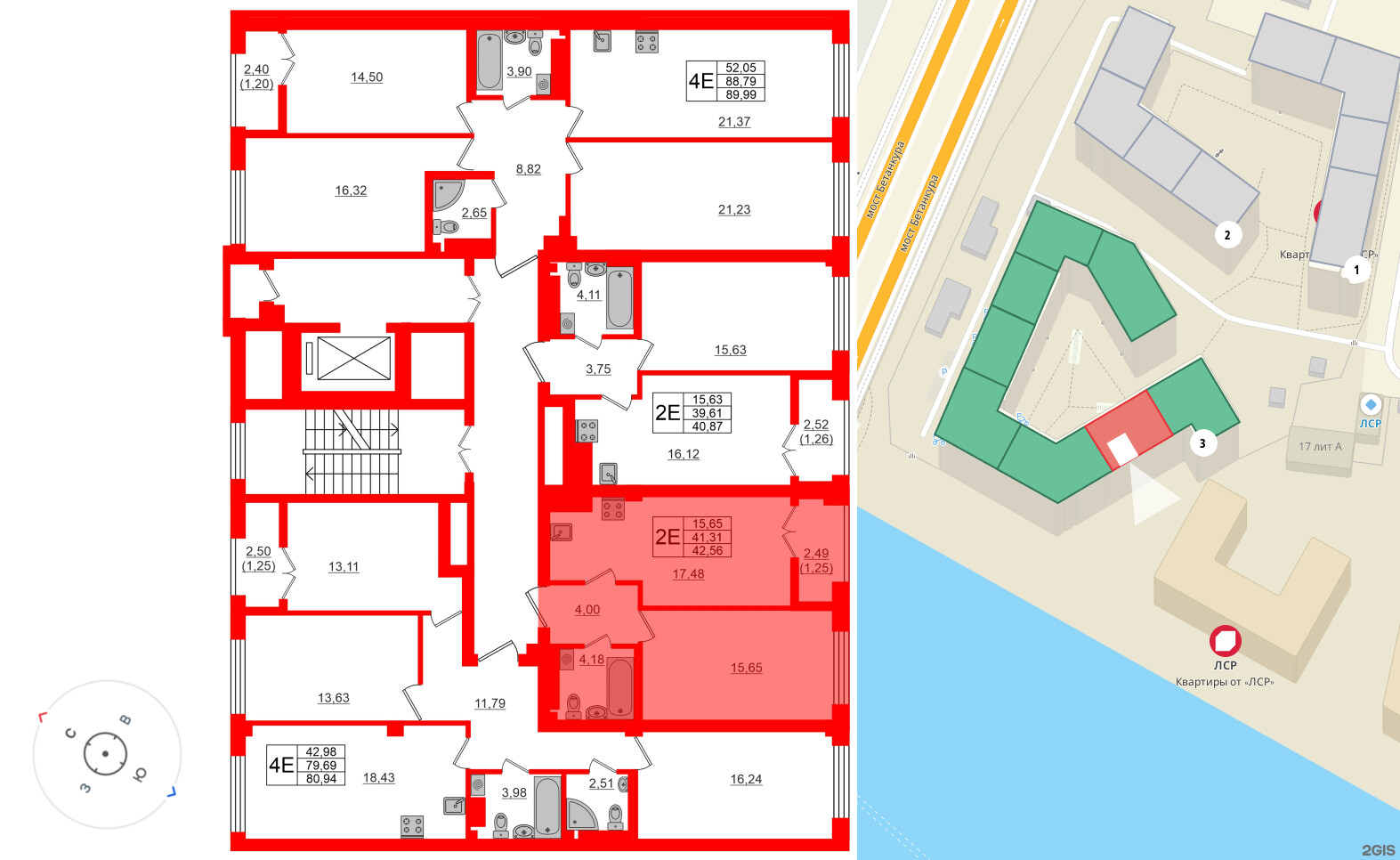 Квартира в ЖК Neva Residence, 1 комнатная, 42.2 м², 8 этаж