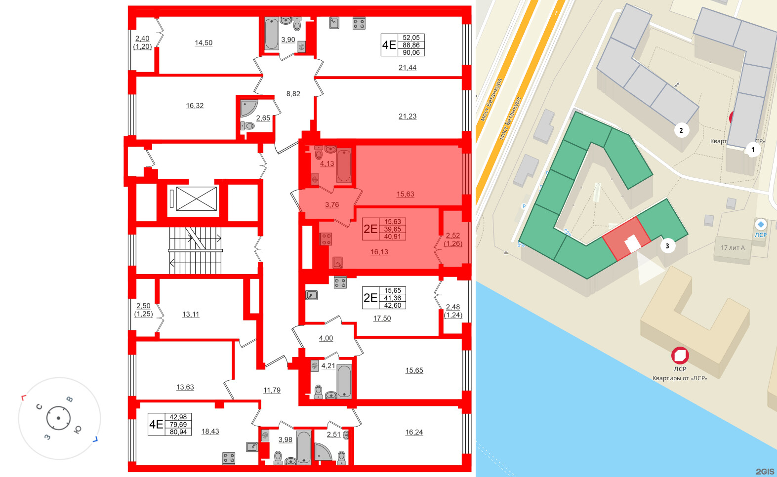 Квартира в ЖК Neva Residence, 1 комнатная, 40.4 м², 7 этаж