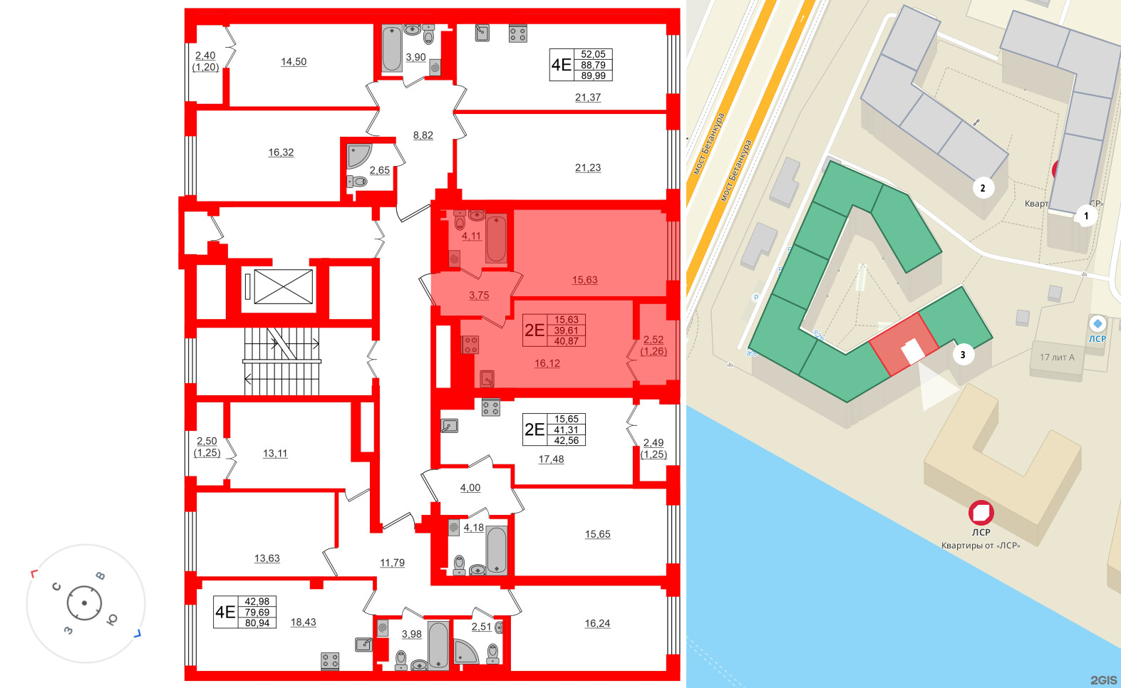 Квартира в ЖК Neva Residence, 1 комнатная, 40.4 м², 8 этаж