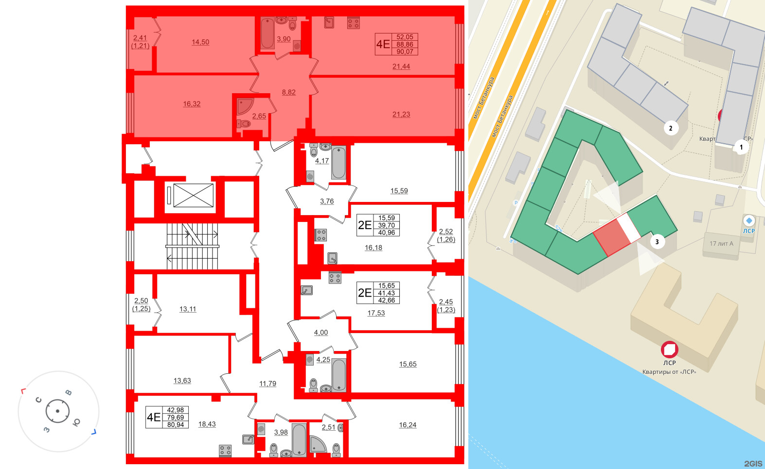 Квартира в ЖК Neva Residence, 3 комнатная, 89.5 м², 6 этаж
