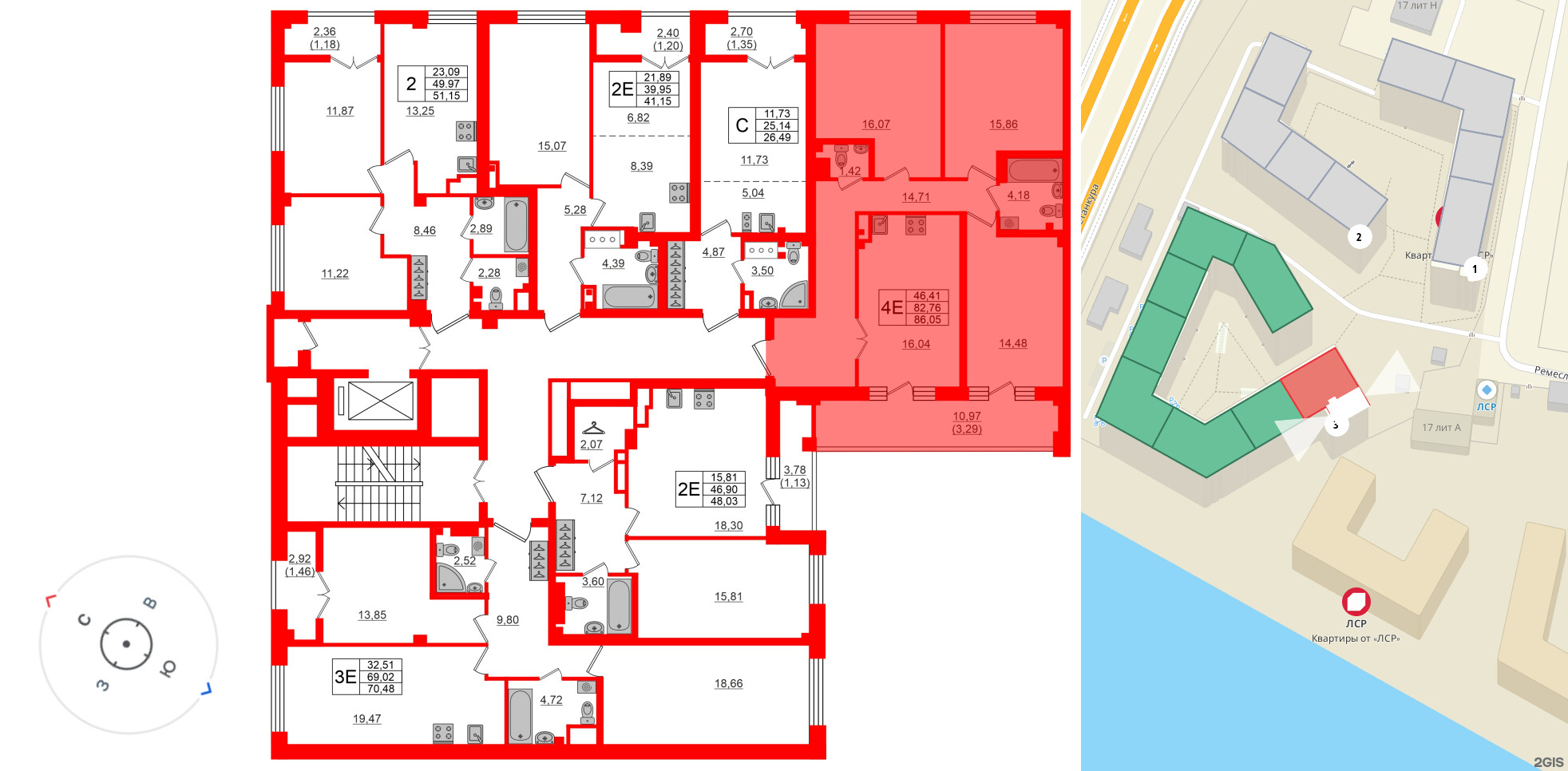 Квартира в ЖК «Neva Residence», 3 комнатная, 87.1 м², 8 этаж