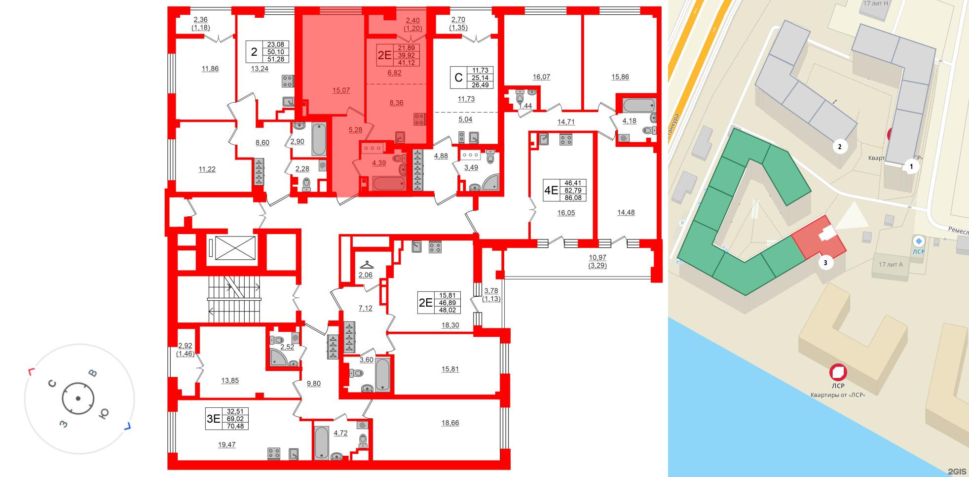 Квартира в ЖК Neva Residence, 1 комнатная, 40.9 м², 7 этаж